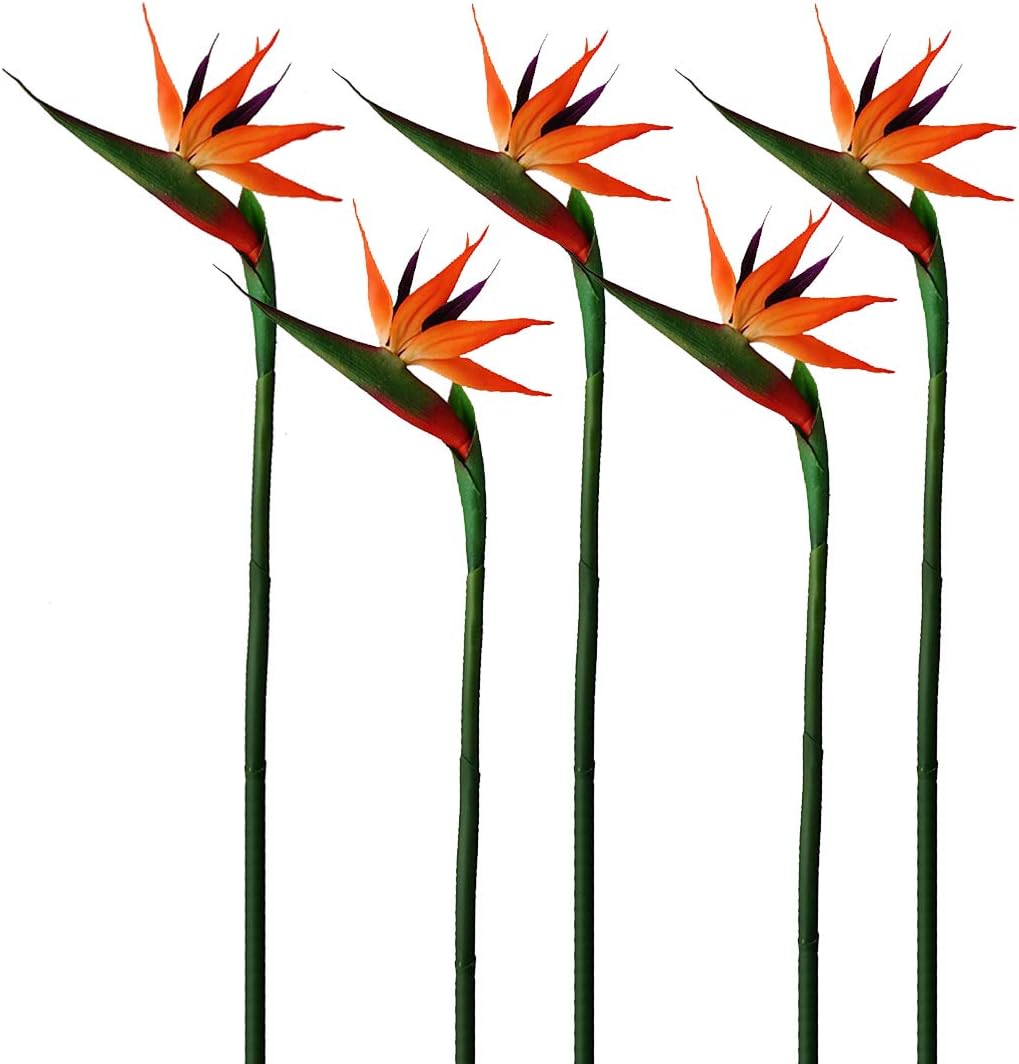 Calcifer 32'' Real Touch Bird of Paradise Artificial Flowers Bouquet for Home Garden Decoration/Wedding Party Decor (Goldenrod,5 Stems)