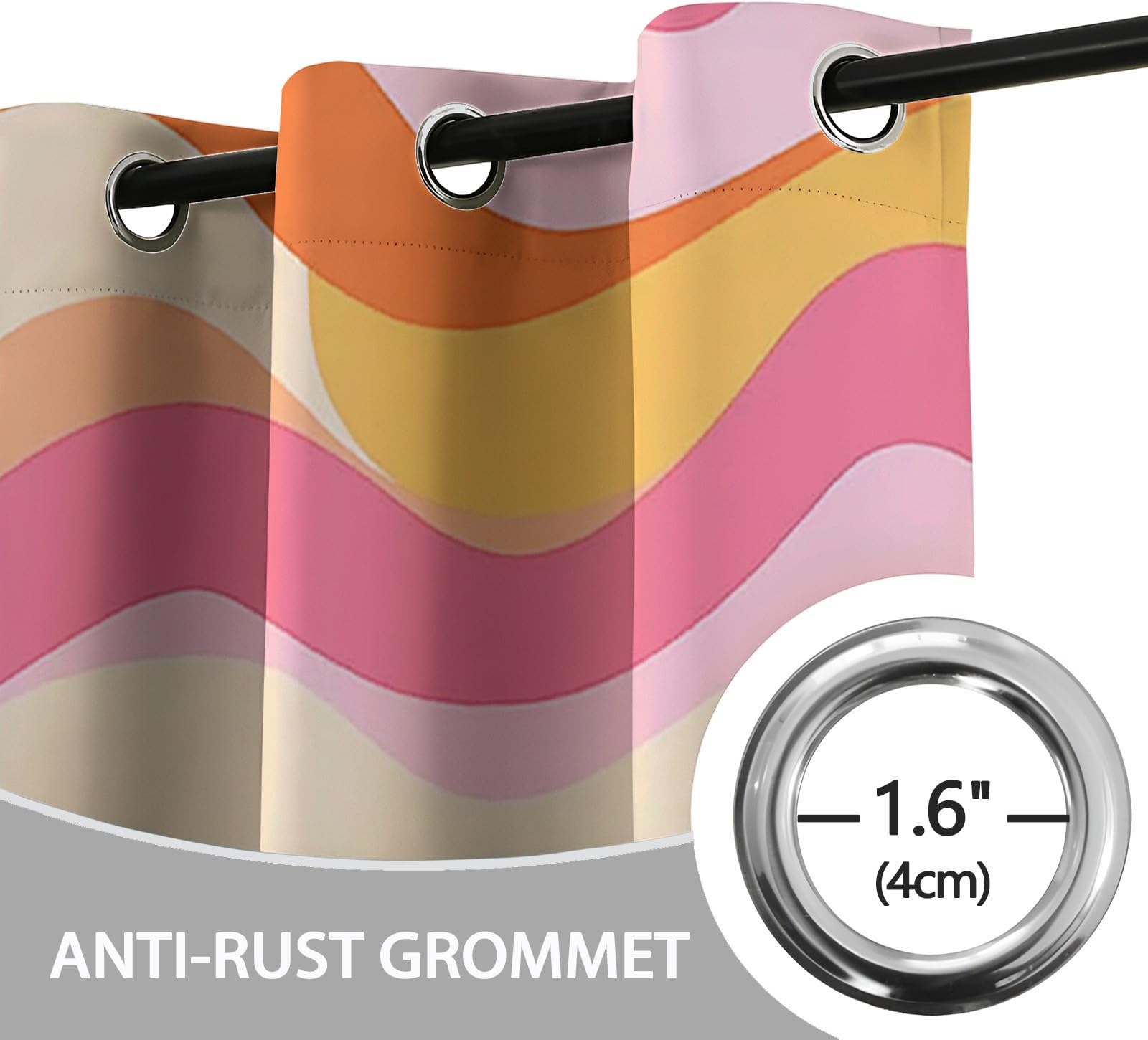 Rideaux Isolants 110x215 cm 2 Panneaux Anti-Chaleur Opaque Design Tribal Rétro Abstrait Rose Orange