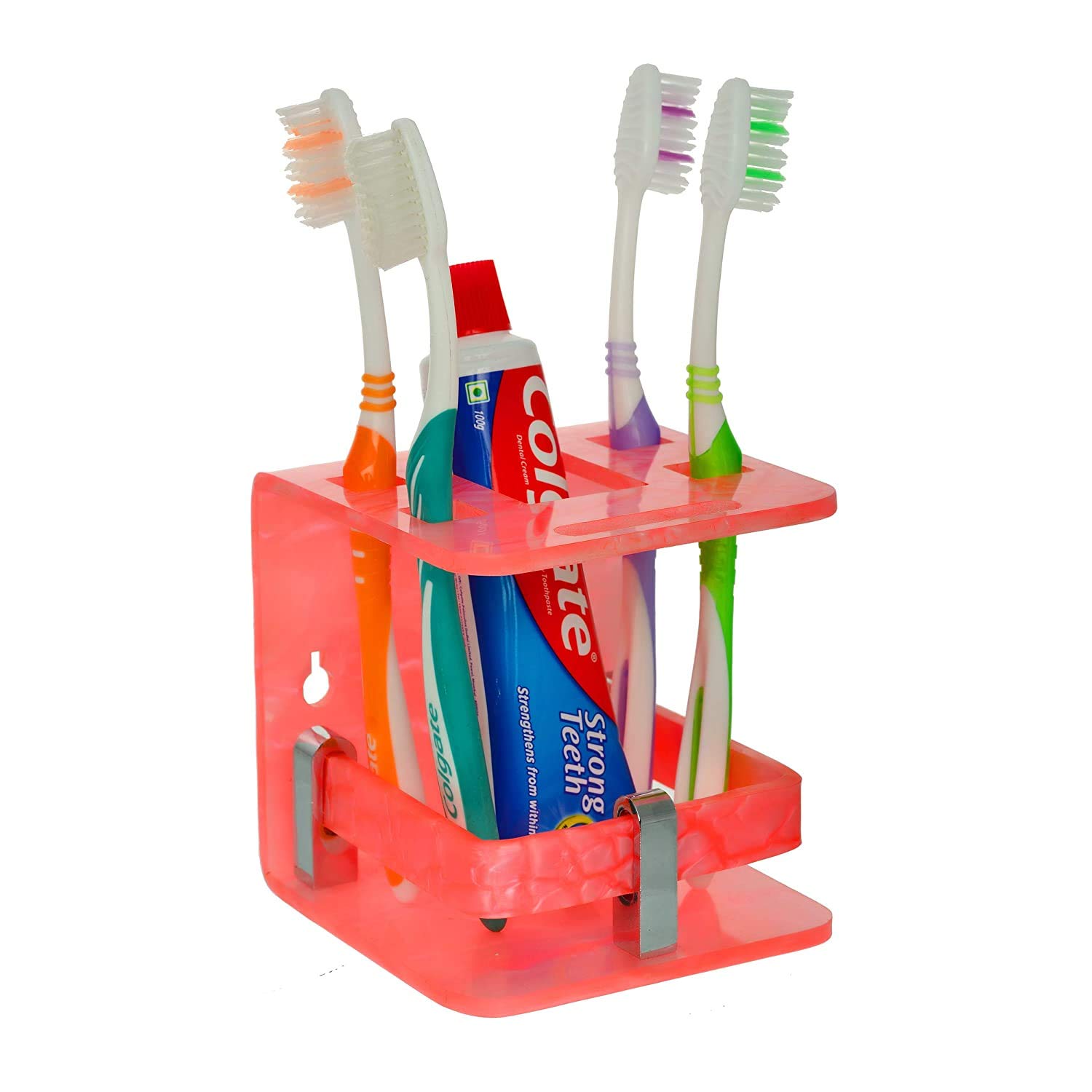 Horseway Acrylic Tooth Brush Holder/Tooth Paste Stand-Tumbler Holder/Rack for Bathroom (Pink)