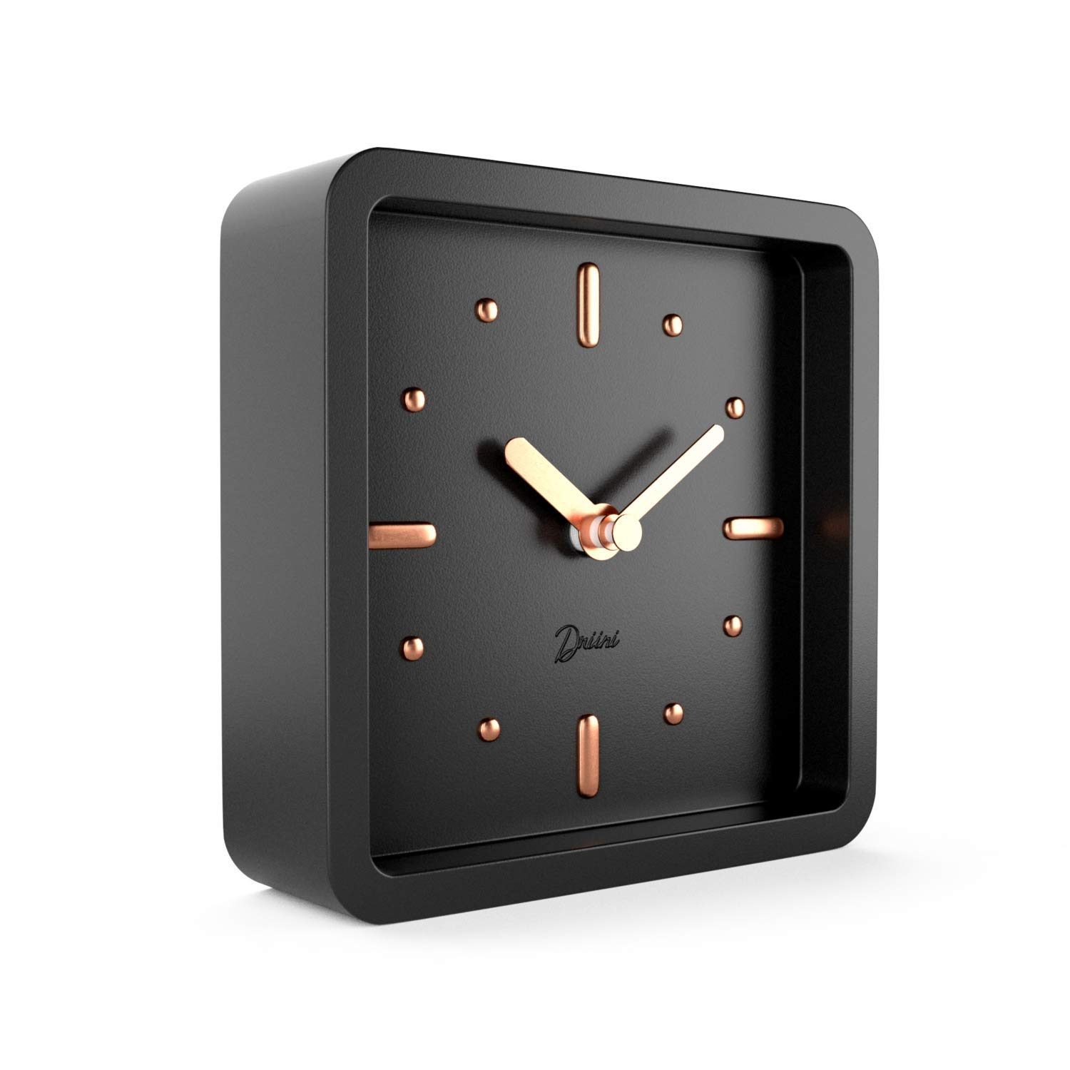 Driini Modern Mid Century Desk and Table Analog Clock (Black Rose Gold