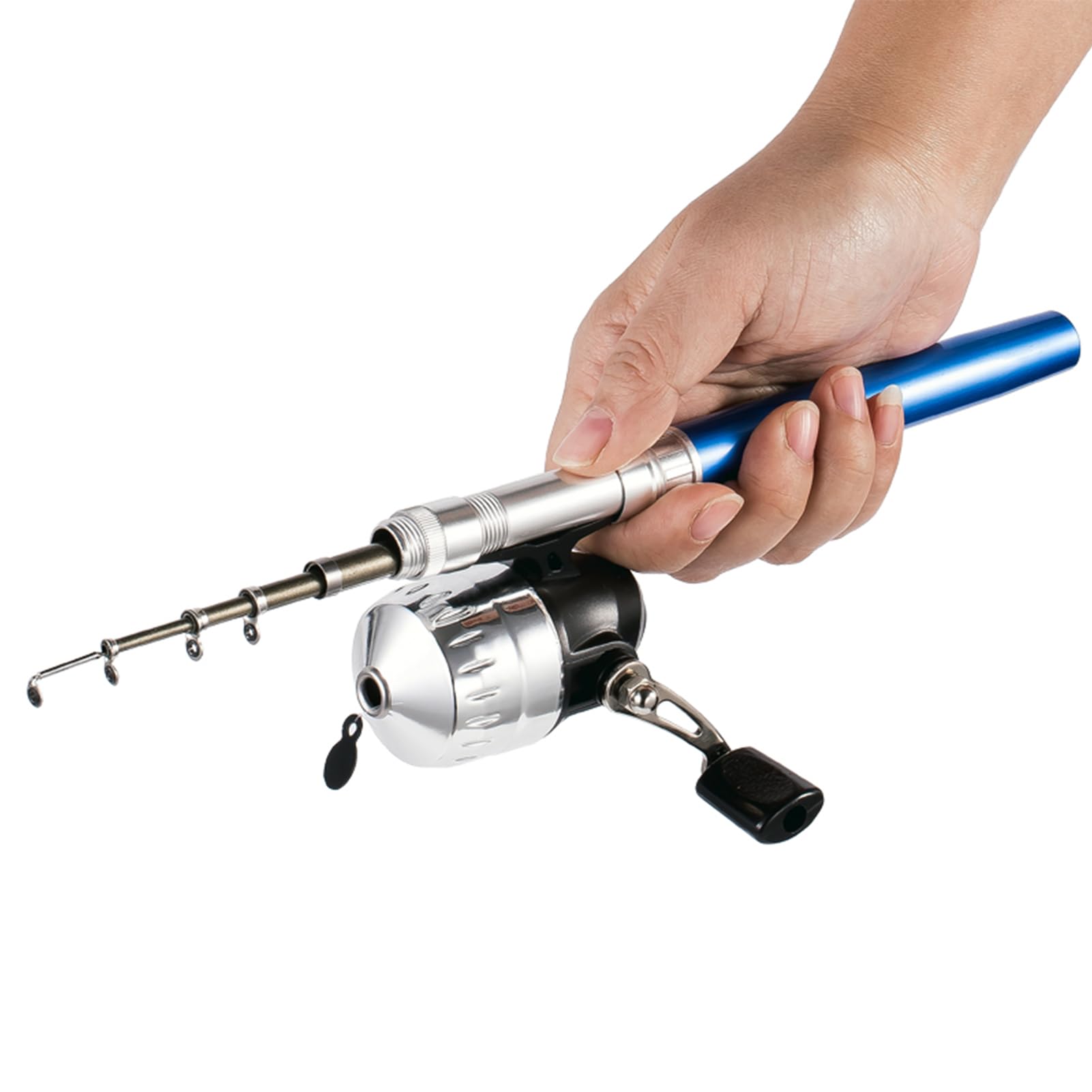 Kit de caña de pescar portátil con bolsillo telescópico para caña de pescar con forma de bolígrafo, carrete giratorio para viajes, agua salada, agua dulce, mar