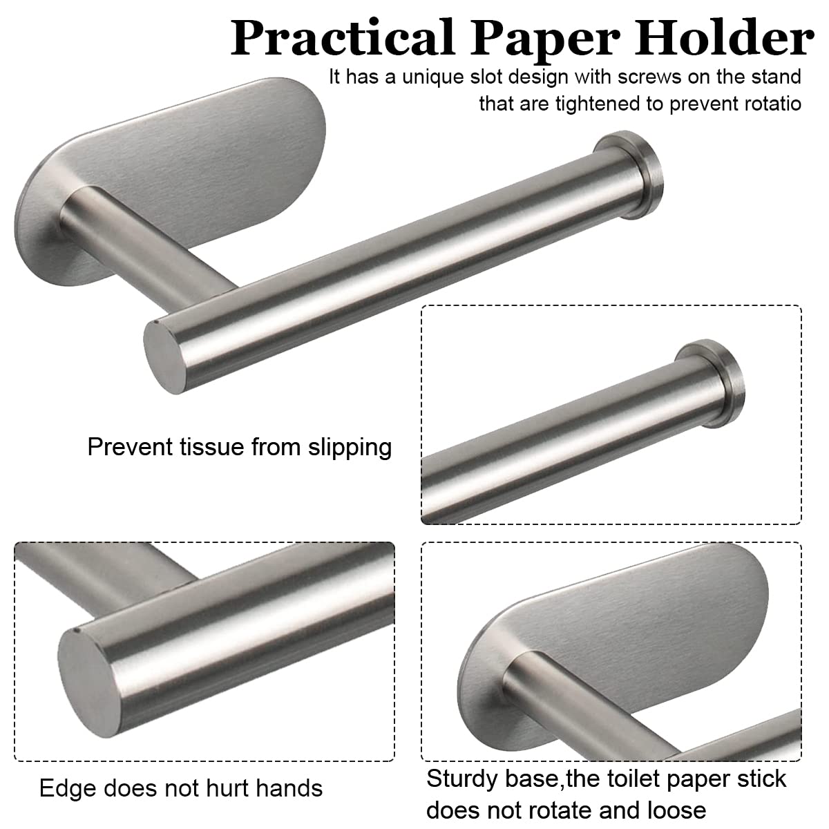 HASTHIP Toilet Paper Holder Self Adhesive 304SS 16 * 4.5 * 8.2CM Silver — Amazon image 4