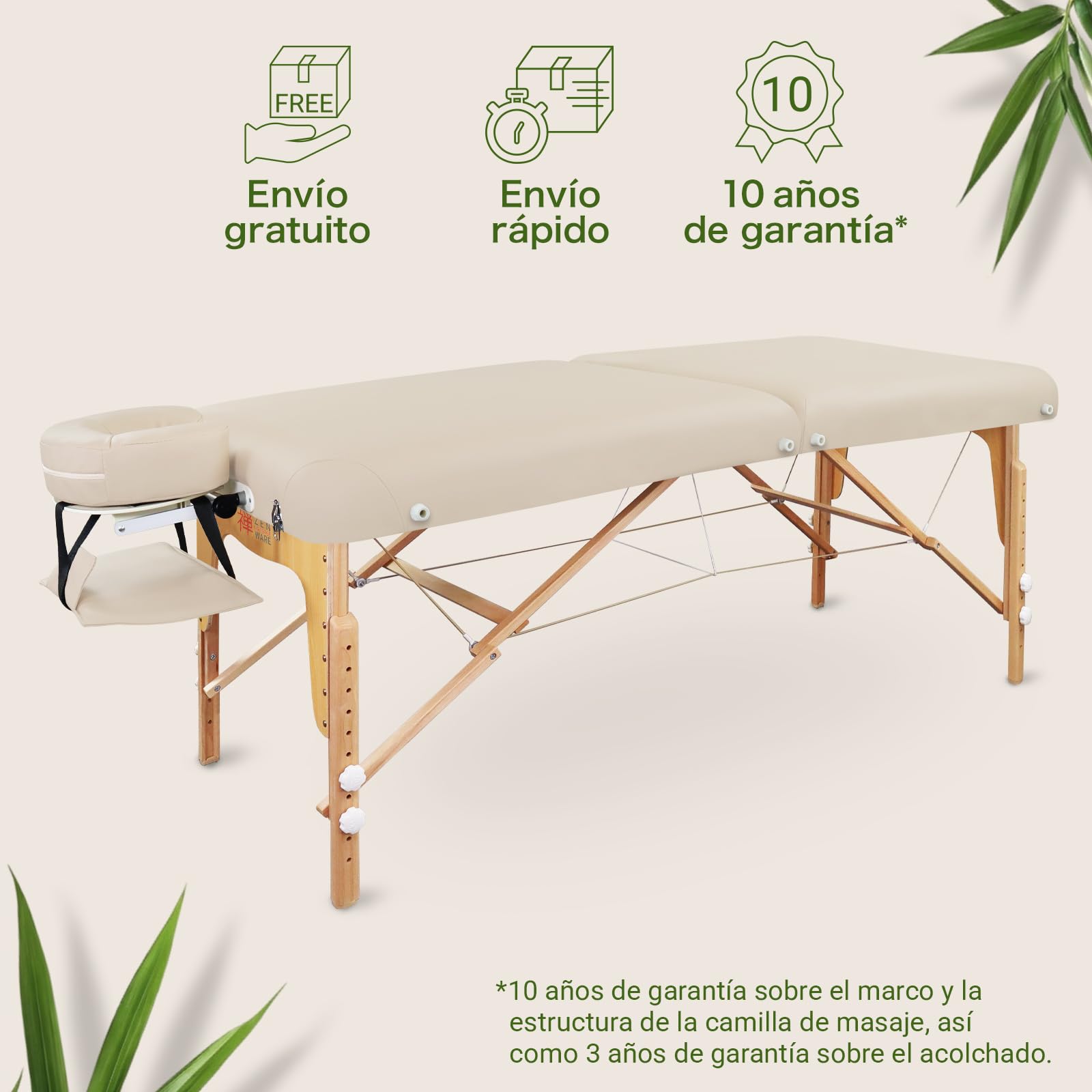 Zen – Camilla Masaje Plegable móvil de Esquinas Redondeadas Altura Regulable - Camilla estetica Madera Maciza para masajes Activos - Camilla Plegable con reposacabezas, reposabrazos y Bolsa Crema