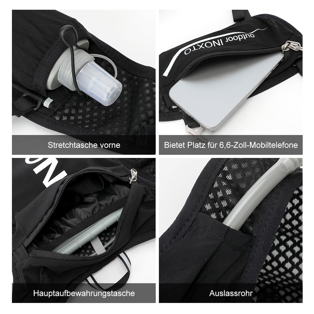 INOXTO Zaino da Corsa 5L - Leggero Zaino Idratazione con Strisce Riflettenti,Rete Traspirante per Outdoor, Maratona, Ciclismo, Alpinismo, Uomoe Donna