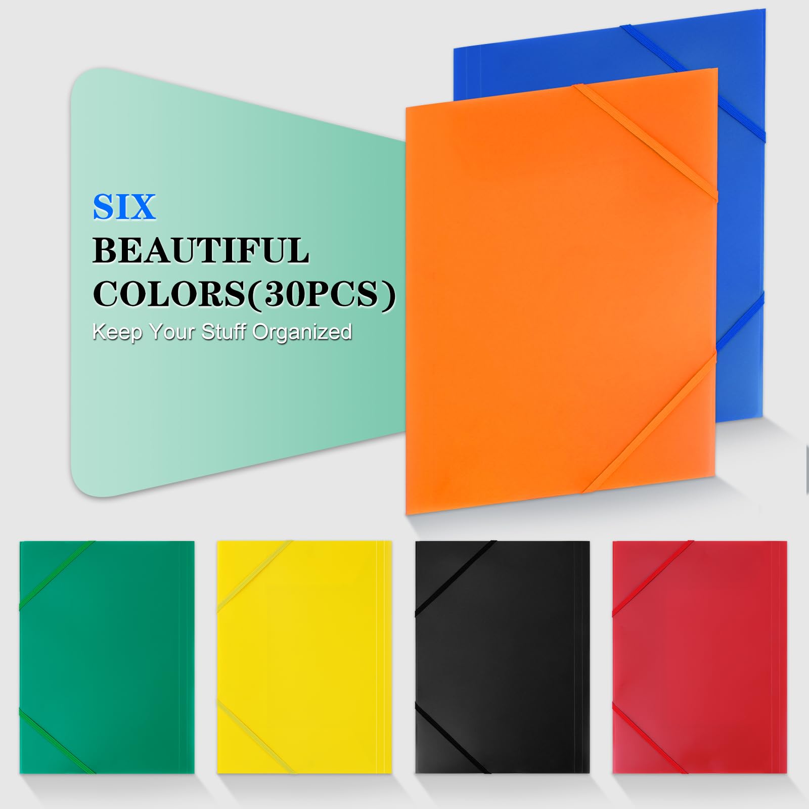 30 Piezas Carpeta con Gomas Elásticas, Carpetas de Plástico PP A4 para Documentos, Carpeta Archivos A4, Ligero e Impermeable, Carpetas Presentacion con 2 Gomas Elásticas para Oficina, Hogar, Escuela