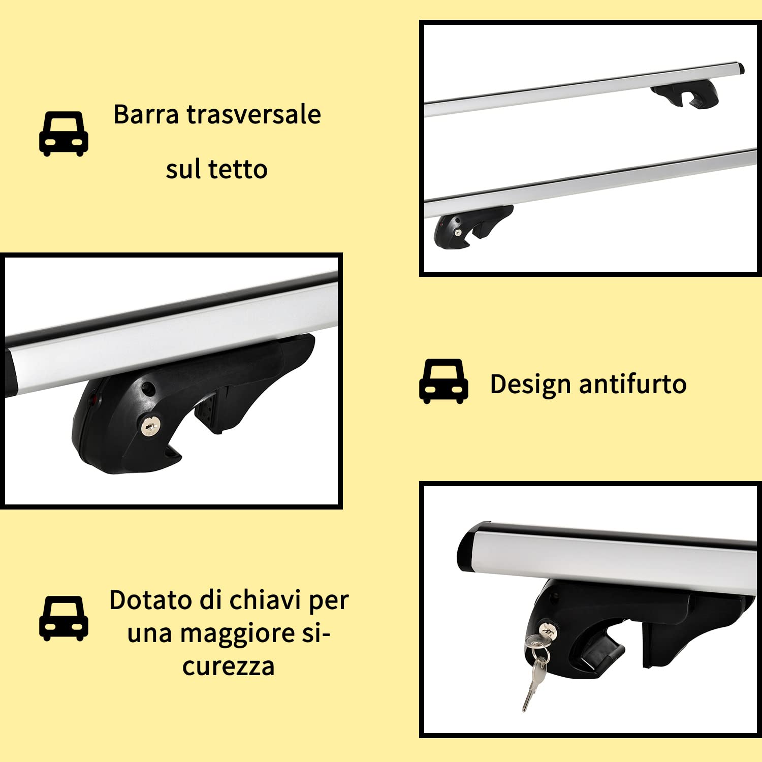 Barre Tetto Antifurto Barre Portatutto Universali 9200 Geo - Lunghezza Regolabile 80-111 Cm, Portata 75 Kg - Con Antifurto A Chiave E Omologazione TÜV Barre Portatutto TÜV
