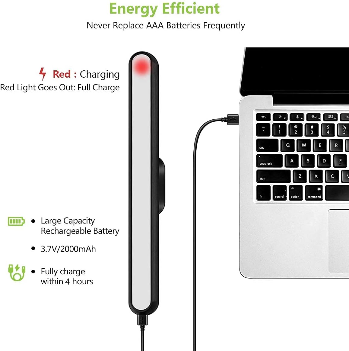 Dimmable Touch Light Bar Rechargeable Wall Mounted Reading Lights Stick on Bunk Bed Lamp Headboard Magnet Mount Wireless Portable 2000mah Battery LED for Closet Mirror Makeup (3W)