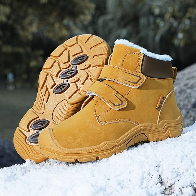 Kids Fleece-Lined High-Top Snow Boots-Waterproof Winter Shoes Easy On and Off4