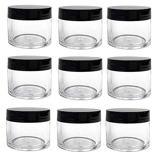 ericotry 12PCS 30g 30ml/1oz Refillable Plastic Round Clear Jars With Screw Cap Lid Empty Cosmetic Jars Lot Containers for Makeup Eye Shadow Nails Powder Handmade Lip Scrubs (Black Lid)