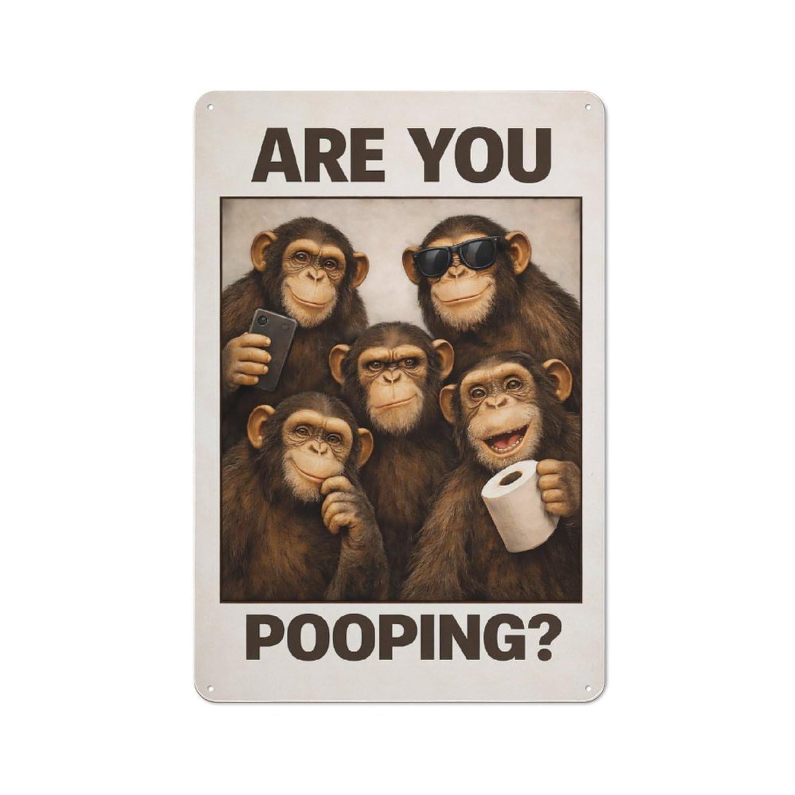 Industrial Metal Sign with Monkey Are You Pooping Design 30x20cm, Modern Retro Loft Wall Plaque for Workspace, Cafe, Hallway Or Garage