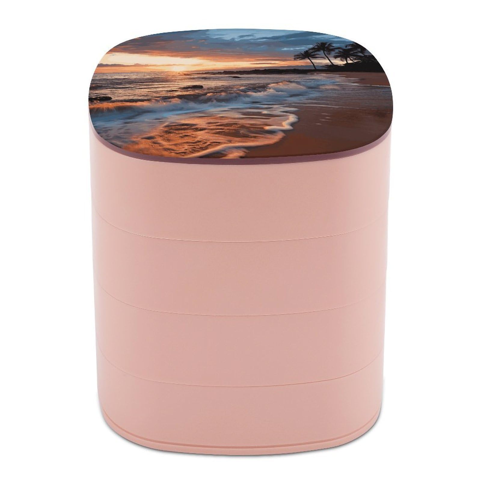 VstaDank Beach Maui Hawaii Sunset Sea Waves Clouds Jewelry Box 360° Rotatable Jewelry Organizer 4 Layers Jewelry Case with Lid Fashion Portable Earring Holder for Bracelets Rings Bracelets Vanity
