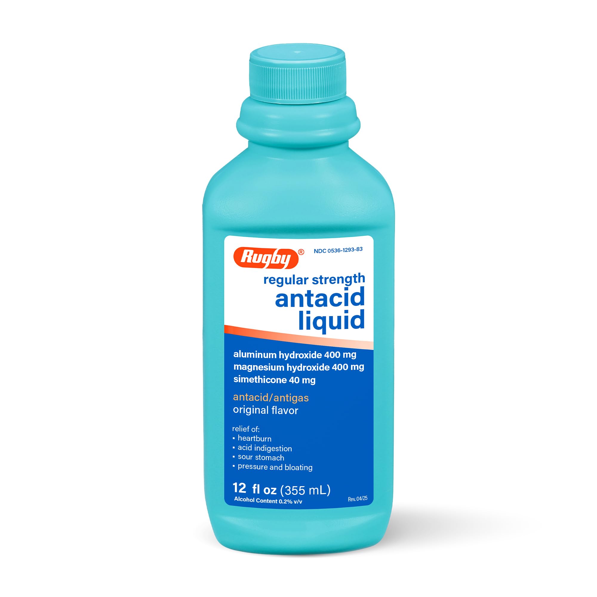 Rugby Regular Strength Antacid Liquid, Relief for Heartburn, Acid Indigestion, Sour Stomach, Pressure and Bloating, and Gas - Original Flavor, 12 Fl Oz (355 mL)