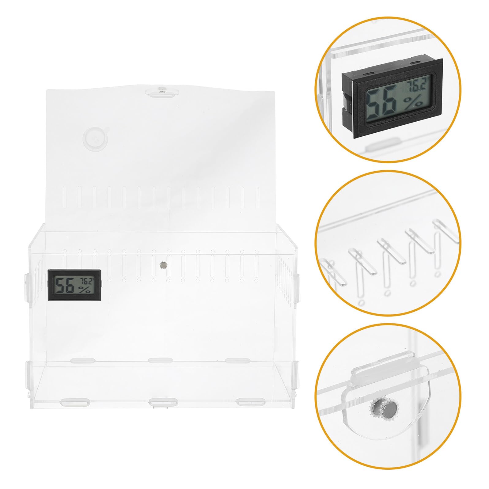 Terrario in per 360° Trasparente in e Rettili con Acrilico Termometro Igrometro per Monitoraggio Ventilazione e Base Rimovibile di per Allevatori