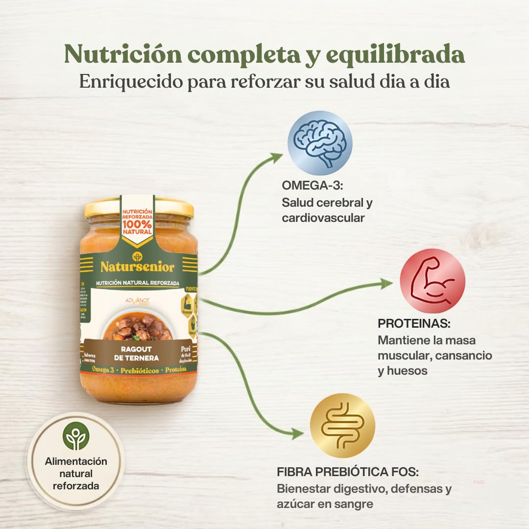 Natursenior - Pack PRIMERA COMPRA Purés x15 Uds - Puré para adultos y Personas con dificultad para tragar - Sabores Caseros - Alta Nutrición - 100% Natural,Omega 3, Fibra, Proteína - 15x 340g