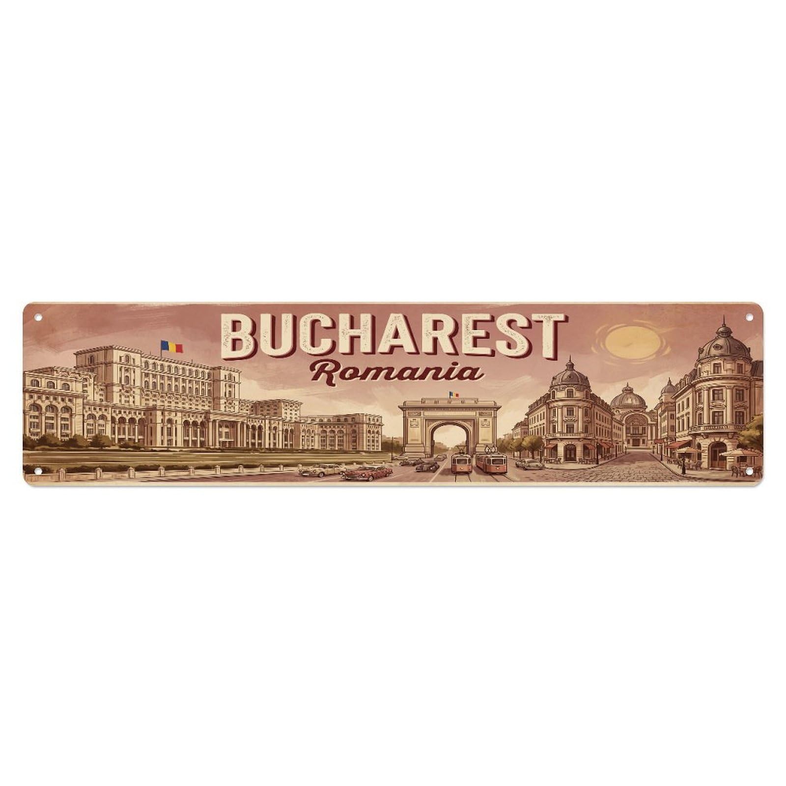 Tgrcjimh Style Metal Tin Sign Bucharest Romania Retro Travel