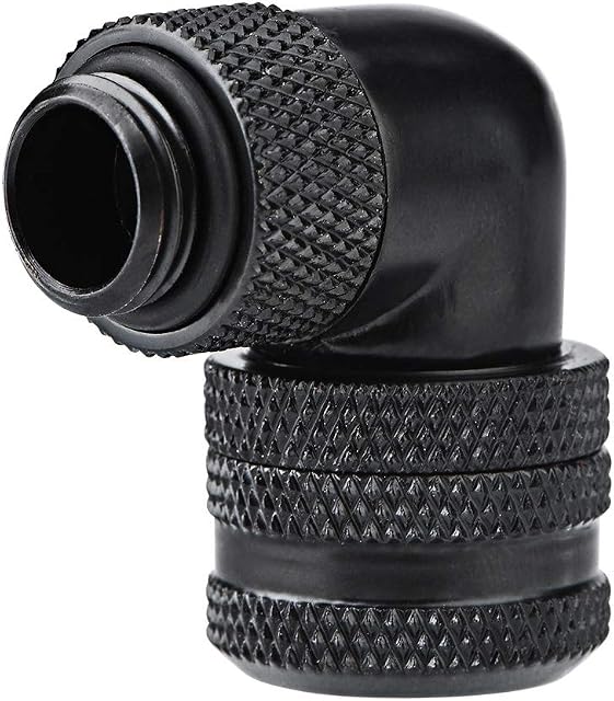 ASHATA Water Cooling Fitting,PC Water Cooling Two-Touch Fitting,G1/4 Thread 90 Degrees Elbow Connector for 14MM Tube With Hiding Silicone Ring(Black)