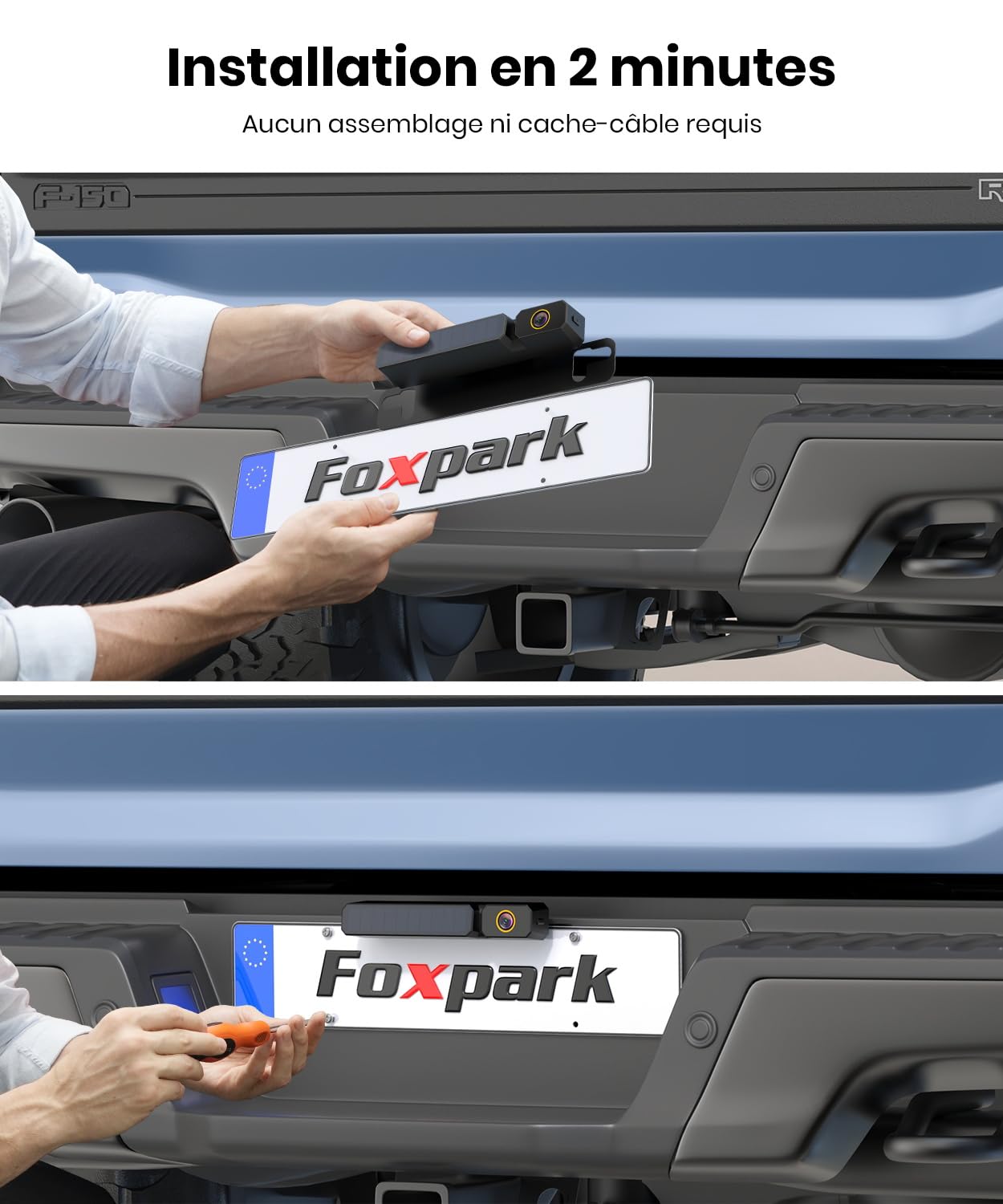 Foxpark Solaire Camera de Recul sans Fil: Installation Facile en 3 Minutes, avec HD 1080P Moniteur 5 Pouces, Étanche IP69K Vision Nocturne Claire Nocturne Caméra de Recul pour Auto,SUV, Camion,Van