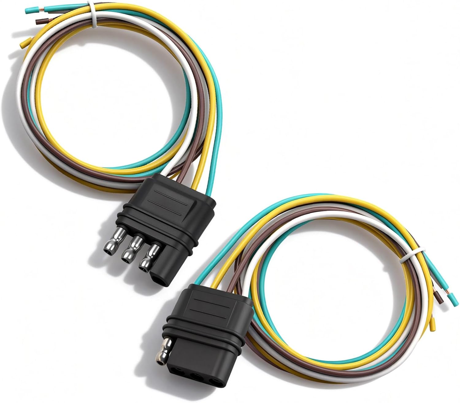 4 Way Flat Trailer Wiring Harness Plug, 25 Inch Wire Lead Trailer End Durable 4 Pin Male & Female Extension Cable Connector, Pure Copper Trailer Light Wiring