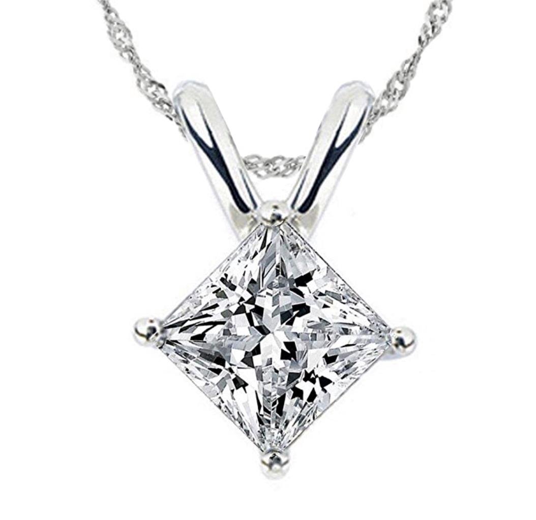 Diamonbella101 Facets Realistic 1.5 2 Carat Princess Cut Simulated Diamond Solitaire Pendant 925 Silver FREE Singapore Twist Necklace