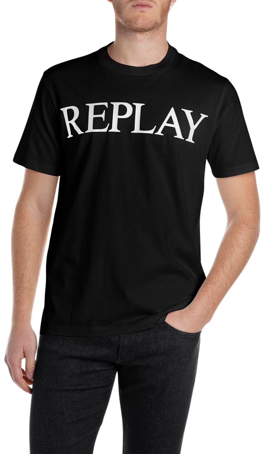 Replay Camiseta básica para Hombre Cuello Redondo Manga Corta, 098 Negro., XXL
