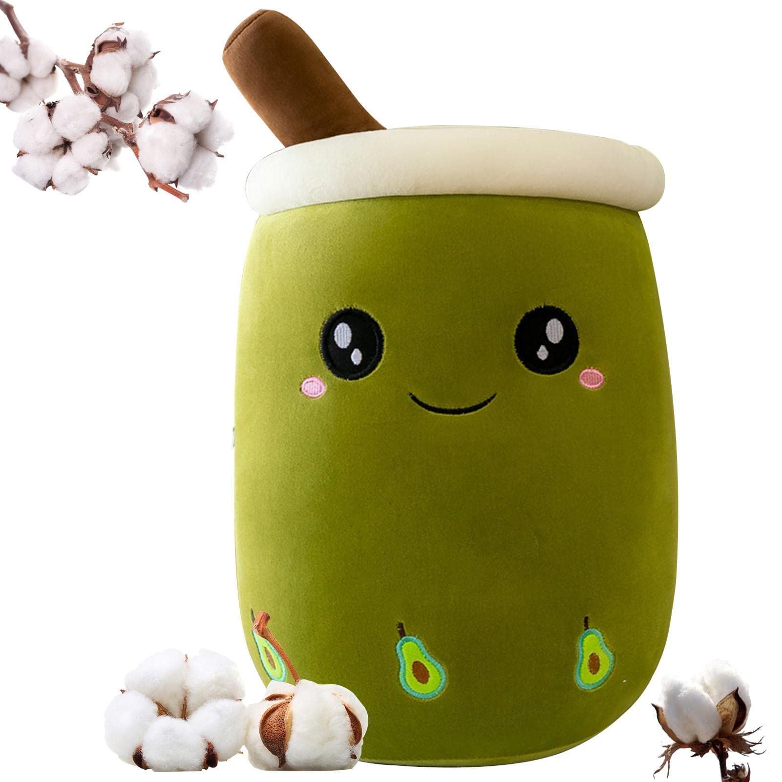 Gimocool Girls Avocado Round Eyes Plush Pillow Stuffed Toy, Bubble Tea Plush Toy Boba Cuddly Toy, Cute Cartoon Boba Milk Tea Sofa Soft Hugging Pillow Plush Stuffed Doll, Home Decor Birthda For Kids Adults Home Decor,24Cm