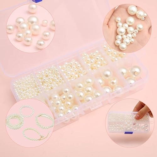 Miniatura 5 de DADIFEN 800 cuentas de perlas artificiales blancas de 3456810120.551 in para hacer joyas, perlas sueltas con agujeros para decoración, pulseras,
