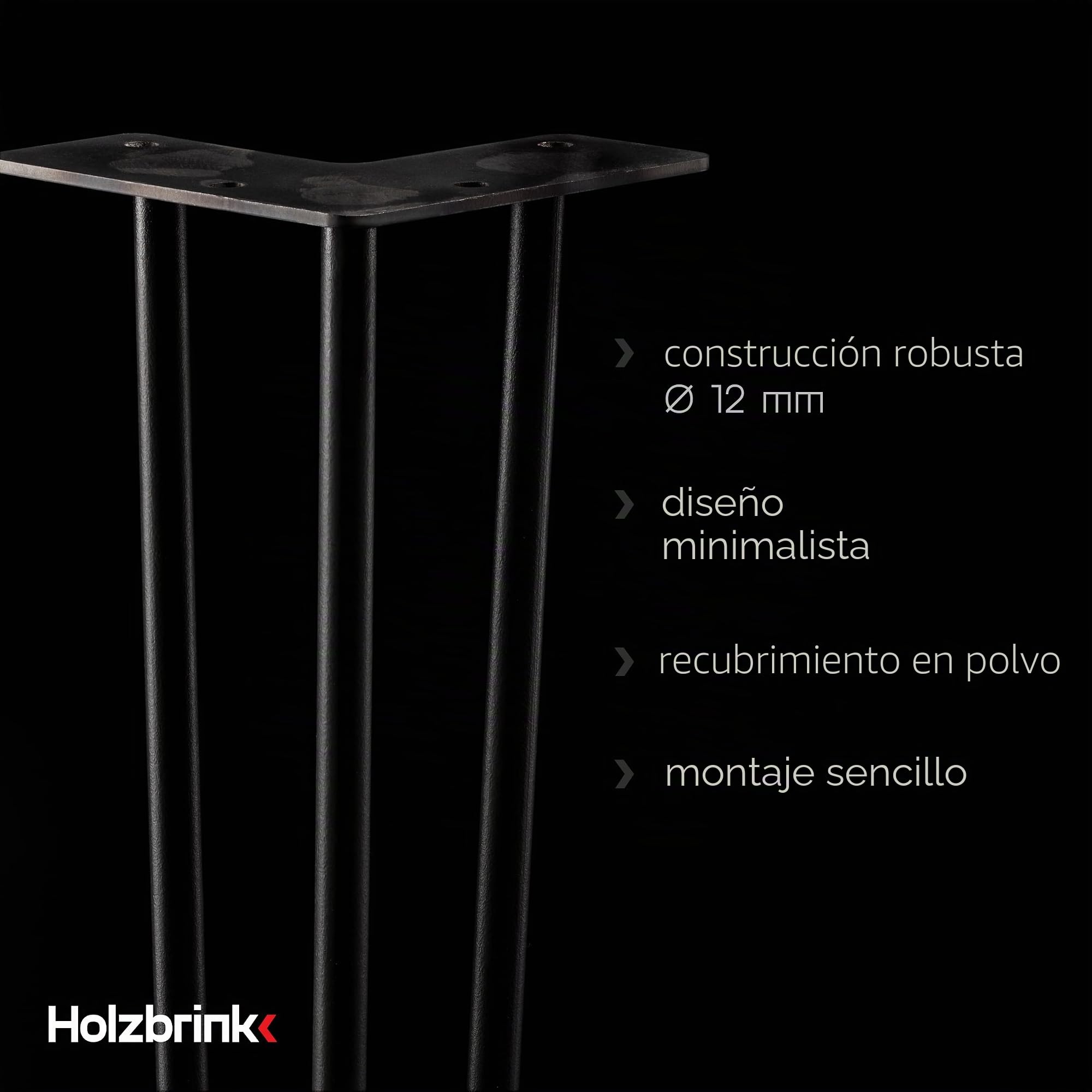 HOLZBRINK 4X Pata de la Mesa Hairpin Leg de Acero con Triple Varilla, Hairpin Pata para Mesa de Estilo Industrial, Altura: 72 cm, Blanco Tráfico, Protectores Anti-arañazos incluidos HLT-13A-72-9016