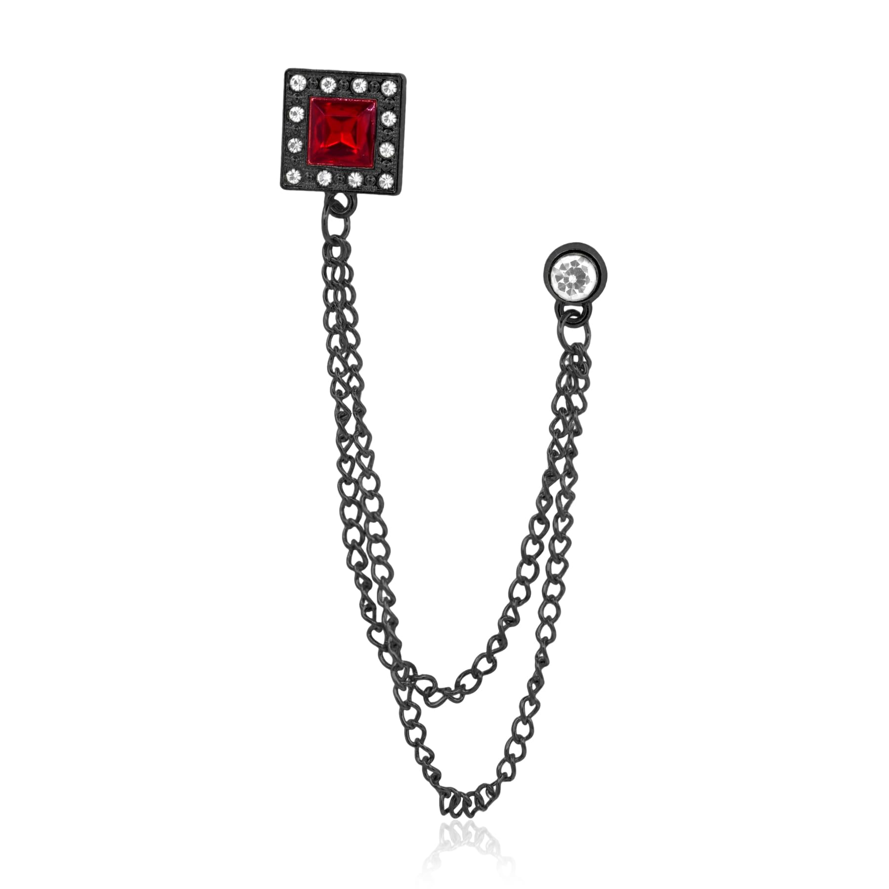 Gold/Silver Crystal Geometry Brooch Lapel Pin for Men Rhinestone With Hanging Chain Brooch for Men Suit Fashion Tuxedo Tie Hat Scarf Collar Pins for Men Women Gifts