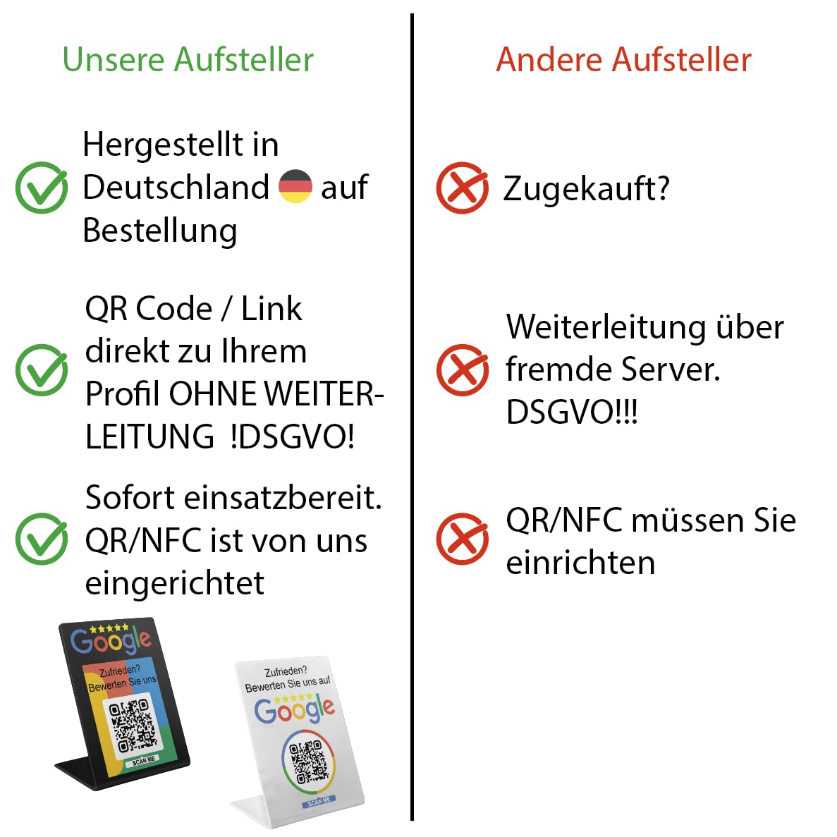 Google Bewertungs Aufsteller Schild Display für Unternehmen Laden Shops Restaurants. QR Code und NFC (V1 Weiß Medium)