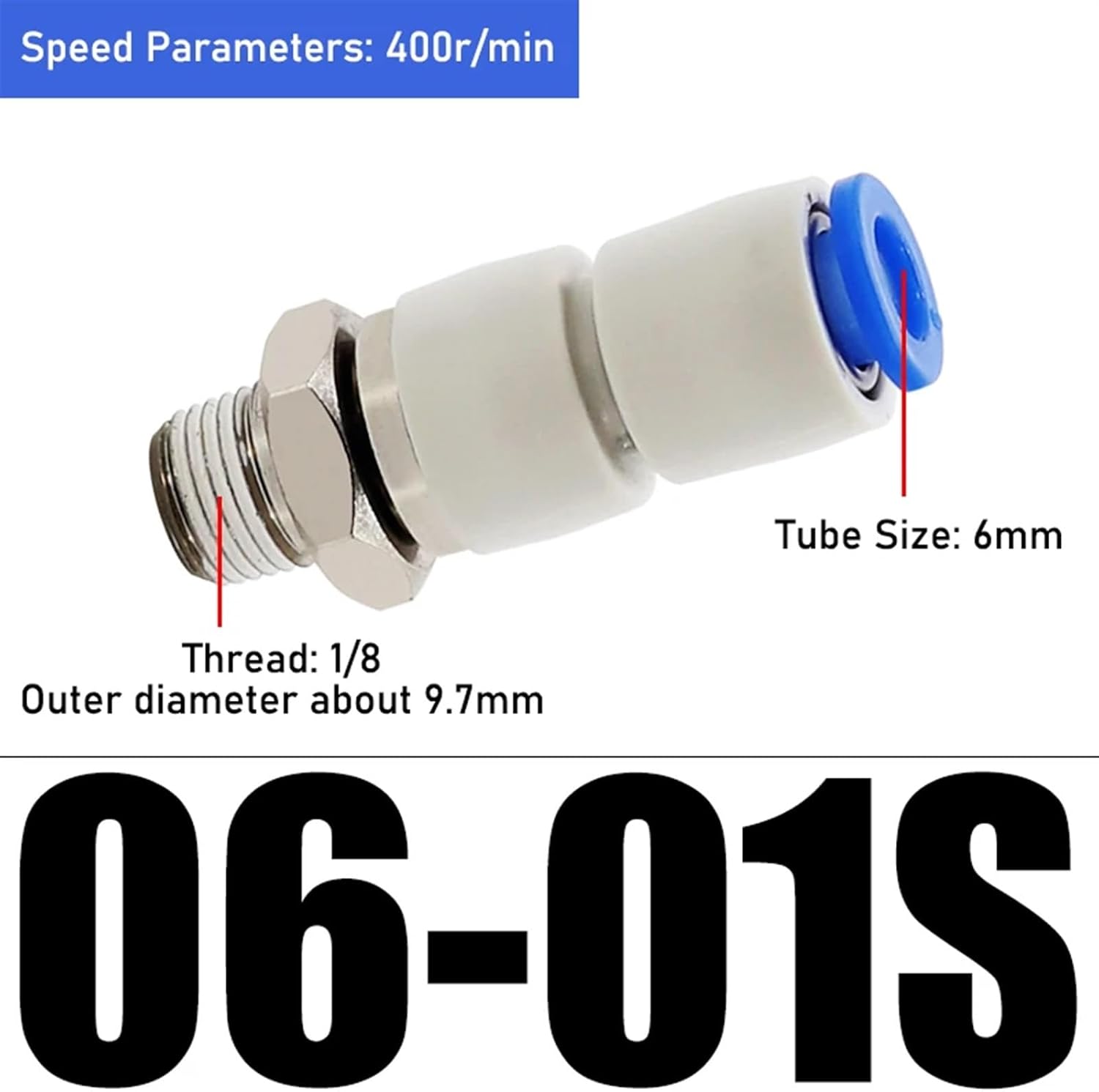 Rotary 400r/Min Hose Pipe Connector KSH06-M5/M6/08-01S-02S Pneumatic Fittings 1Pcs(KSH6-01S)