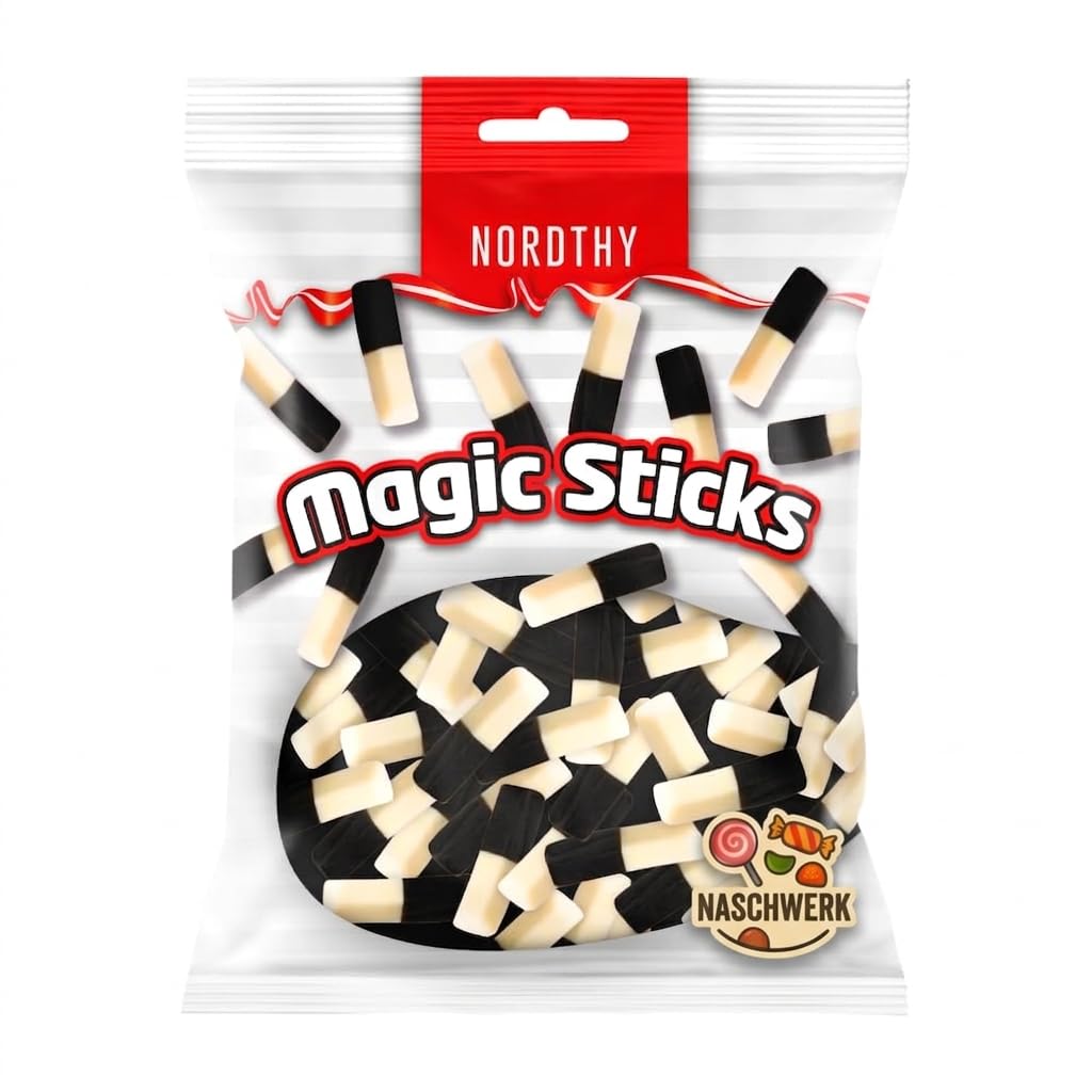 Nordthy Magic Sticks – Lakritz & Minze – 750 g – Dänische Lakritzstäbchen inkl. Naschwerk Sticker