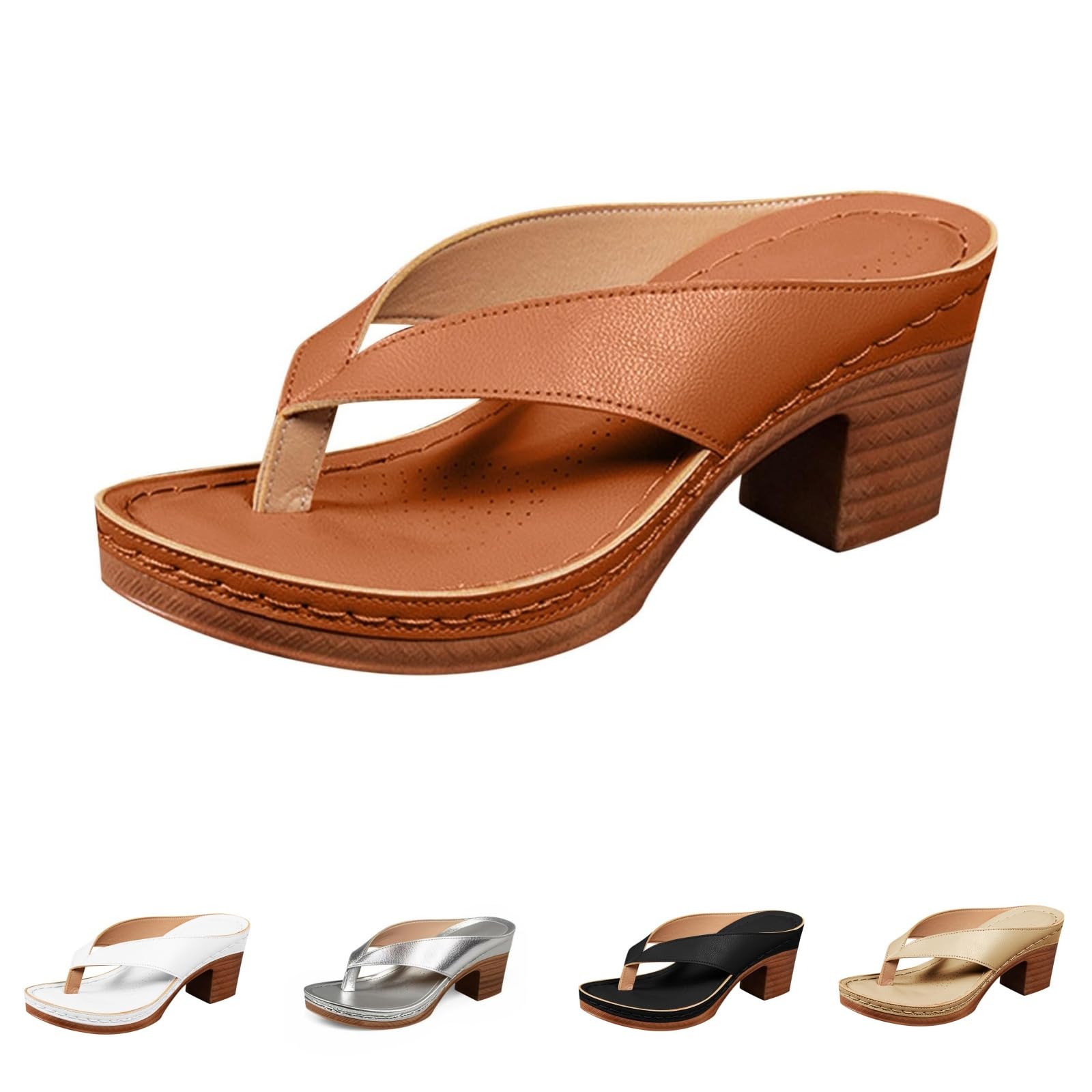TVNGDLI Women's Orthopedic Arch Support Chunky Heel Sandals 2025 Summer Comfort Slip-On Wedge Flip Flops Casual Party Vacation Beach Wedding Heeled