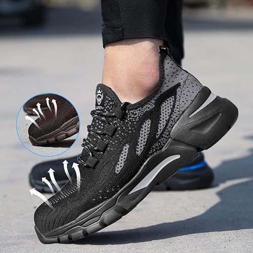 Vista 6 de HYCOPROT Zapatos de punta de acero, zapatos de seguridad antideslizantes indestructibles ligeros para la construcción