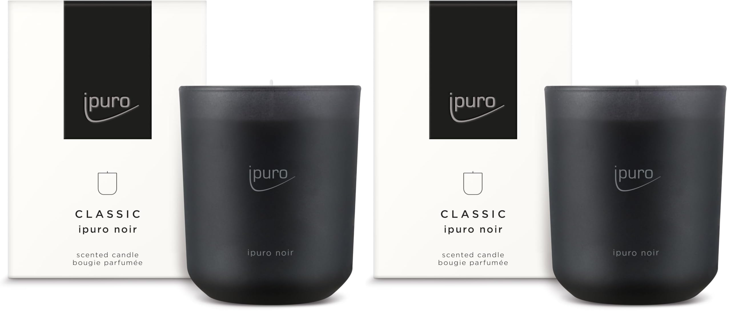 ipuro Classic dekorative Duftkerze - NOIR | Duftkerze im Glas mit Rose, Patschuli, Sandelholz, Eukalyptus & Kokosnuss Aroma | Kerzen mit langanhaltendem Duft | Raumduftkerze in schwarz 270g