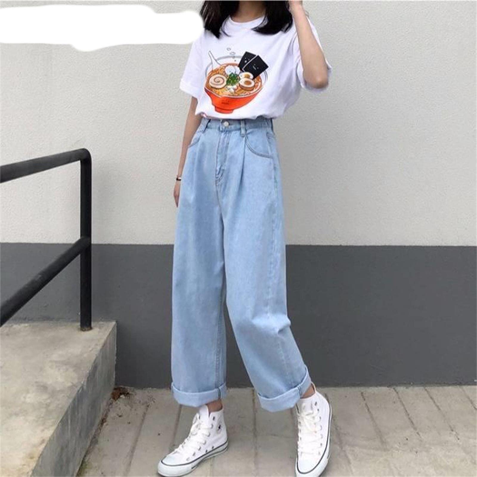 UKKO Jeans da Donna Jeans Donne Solid Vintage Vintage Vita Alta Gamba Larga Gamba Pantaloni Denim Slittati