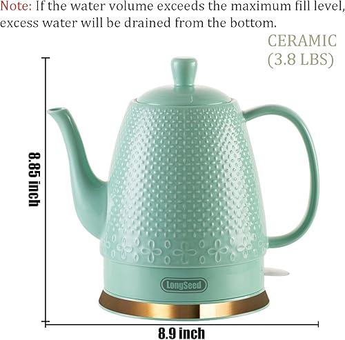 Miniatura 7 de Hervidor eléctrico de cerámica de 1.2 litros, agua de hervir rápidamente 1000 W para café y té, apagado automático, protección para hervir en seco,