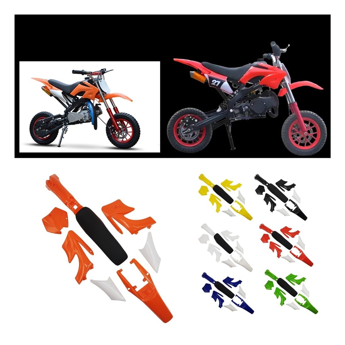 Carénage Moto Kit Kit De Carrosserie pour Moto 7 Couleurs Accessoires pour Enfants Dirt Pocket Bike Carénage en Plastique Garde-Boue Coussin De Siège