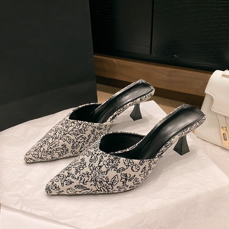 Pointed Sandals Women's Retro Floral Fabric Wrapped Toe Slippers Thin Heeled Shoes Worn on the Outside2
