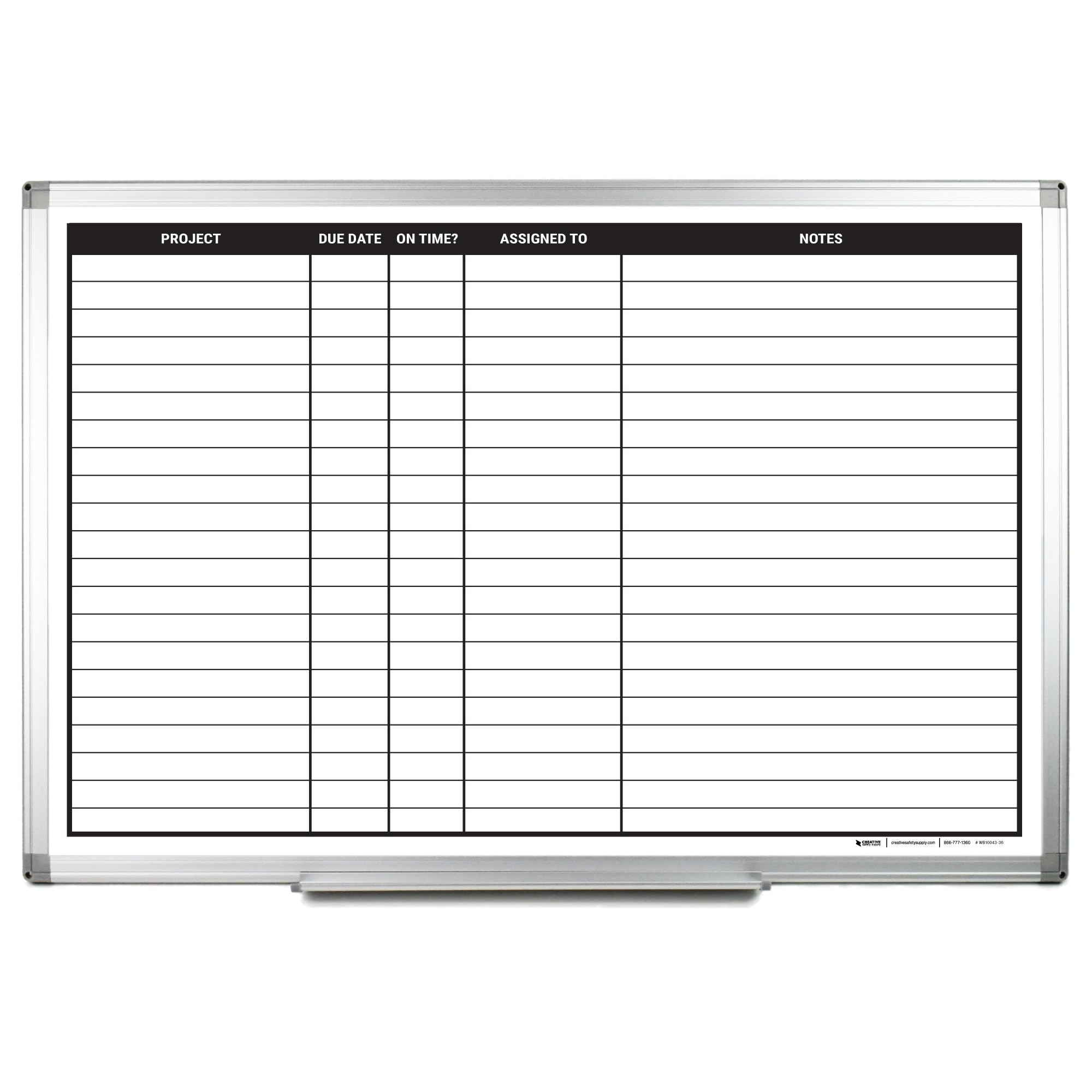 Creative Safety Supply Project Planning Dry-Erase Whiteboard 36" x 24"