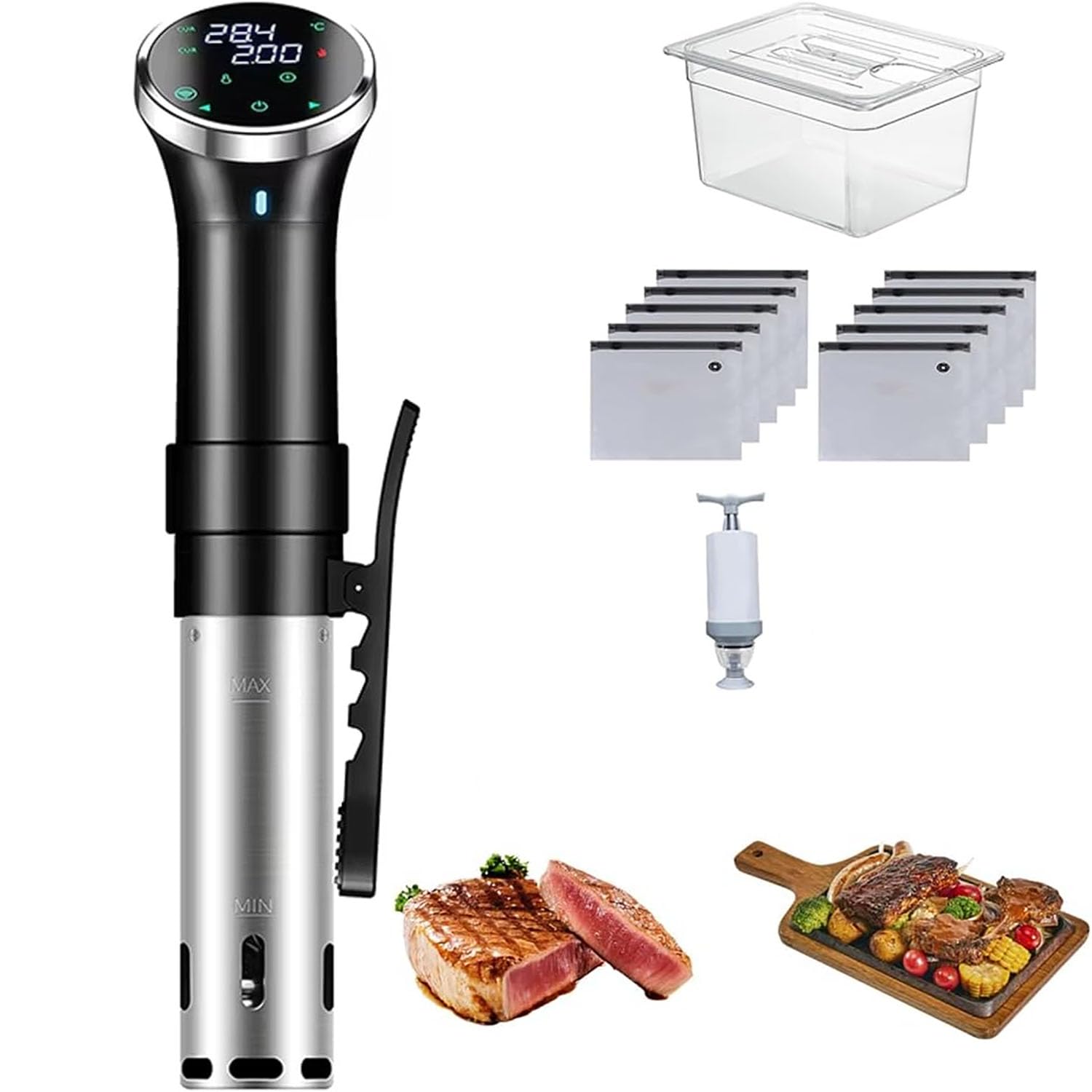 Urządzenie Do Gotowania Sous Vide, Szybko Nagrzewający Się Patyczek Do Gotowania Sous Vide Z Pompą Próżniową I 6-litrowym Zbiornikiem Na Wodę, Zaciskiem Przyciskowym, Zakres Temperatur 25℃-95℃