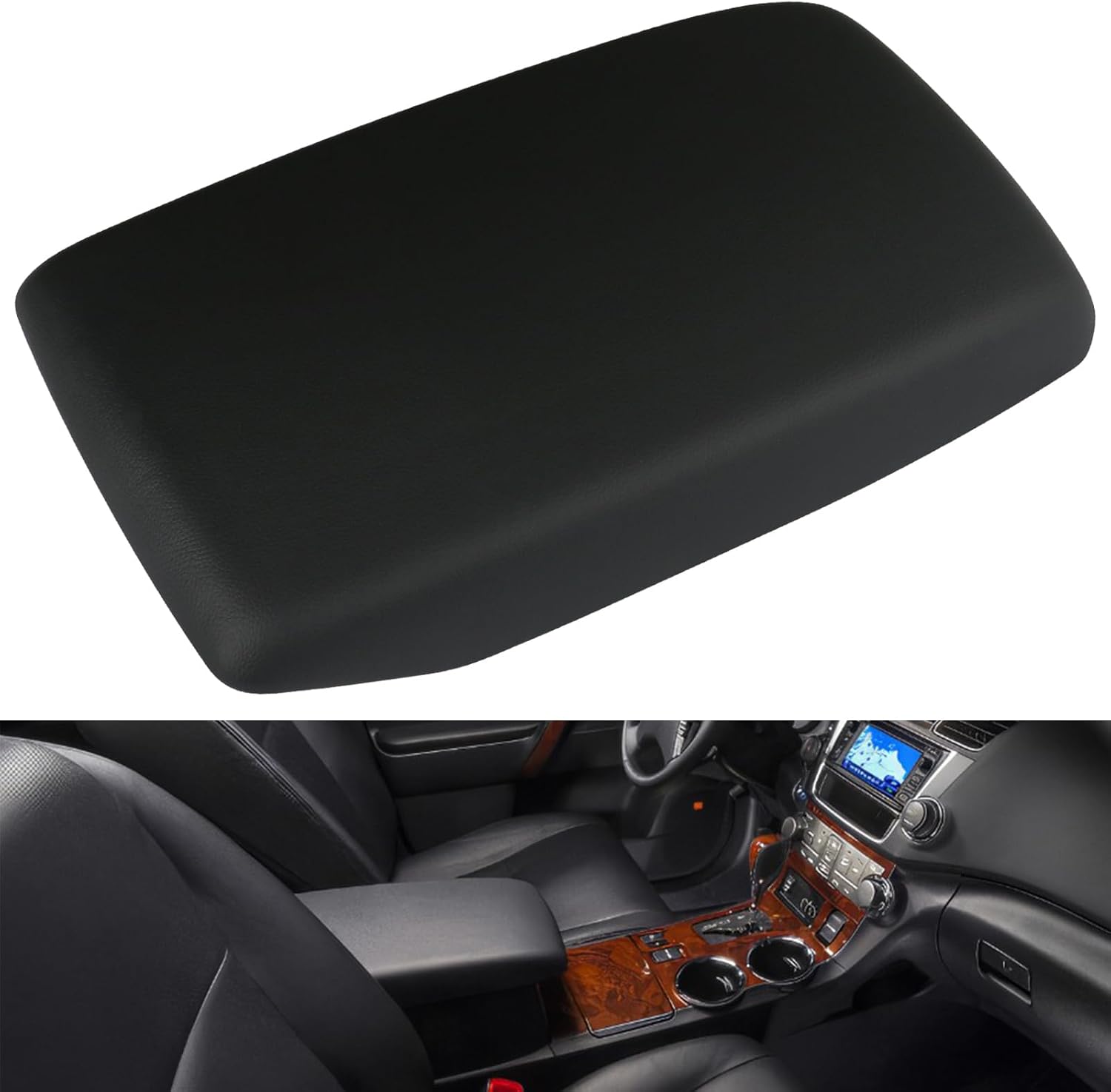 Osompar Center Console Armrest Cover Gray Compatible with Toyota Highlander 2008-2013 Replaces 58905-0E040-C0 PU Leather Arm Rest Box Lid Middle Console Cover