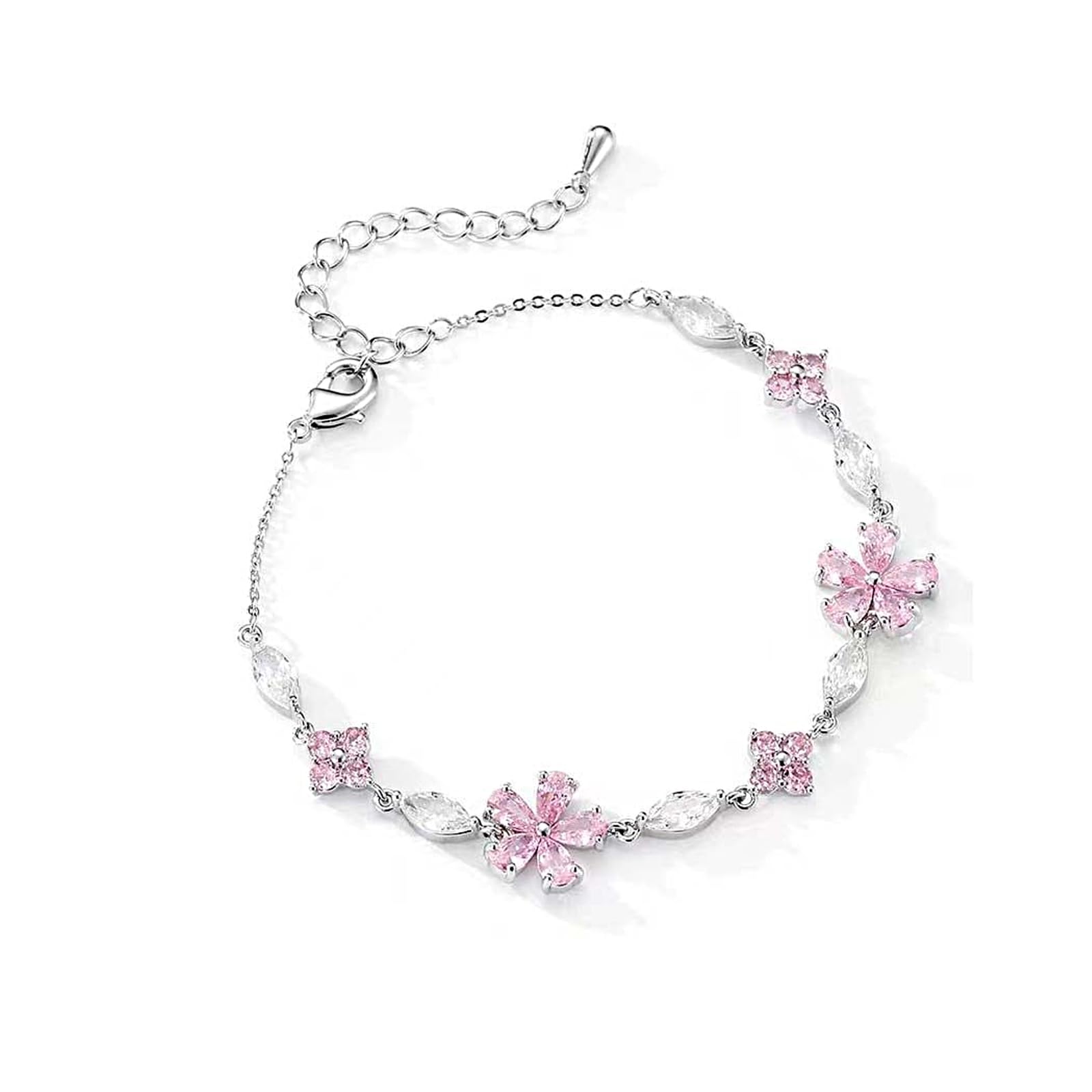 Cute Cherry Blossom Bracelets for Women Delicate Crystal Flower Link Bracelet Trendy Preppy Floral Chain Bracelet Aesthetic Petal Jewelry Accessories