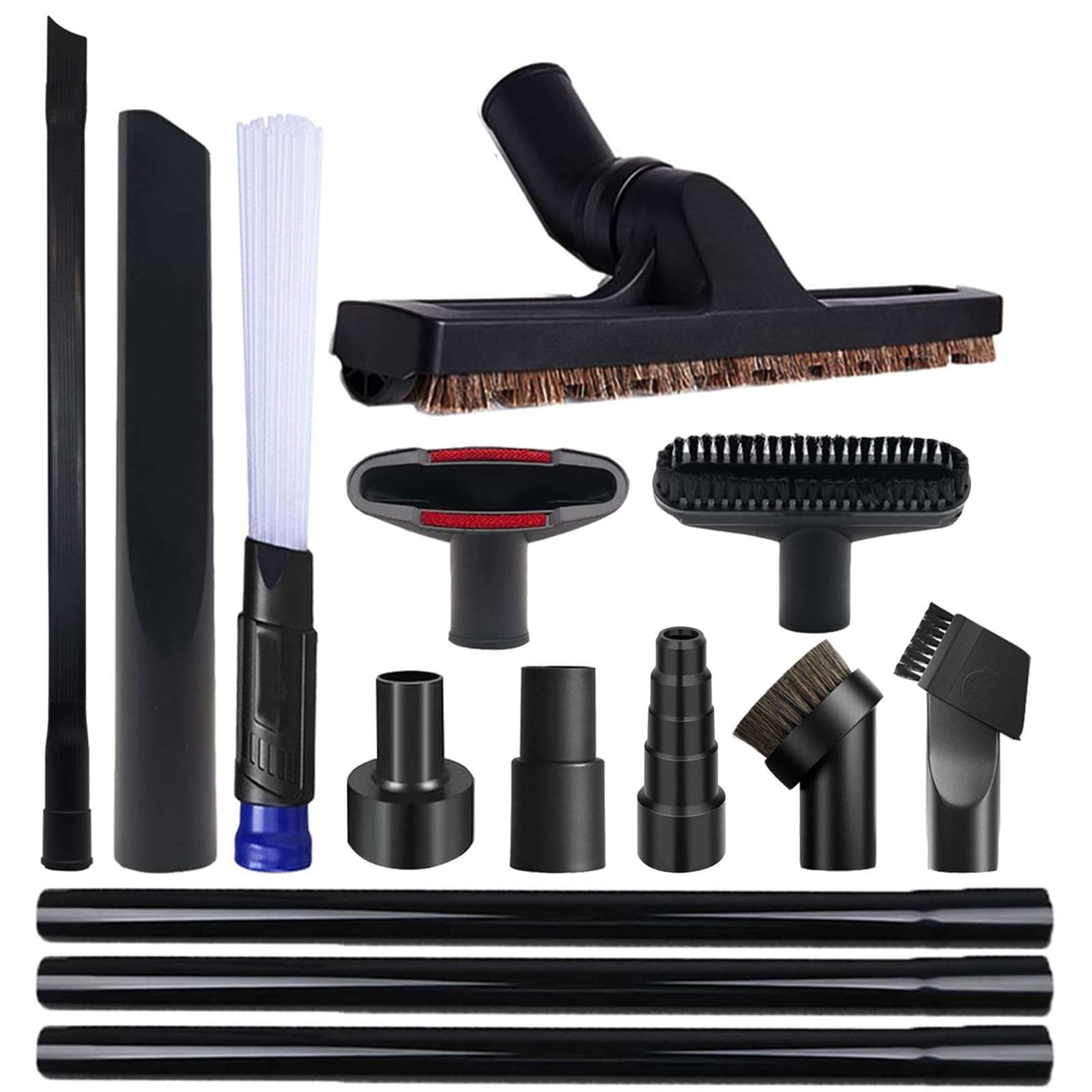 14 PCS Universal Vacuum Attachments & Brushes Kit for Shop Vac Accessories & Household Cleaning, Includes 2 1/2" to 1 1/4" and 1 7/8" to 1" Vacuum Hose Adapter,Crevice Tool & 3 Vacuum Extension Wands