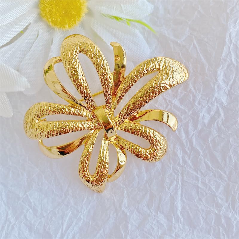 Image of Gold Brooches for Women Ladies Yellow Broach Flower Bow Rhinestone Lapel Pins Blazer Dress Denim Jacket Accessories