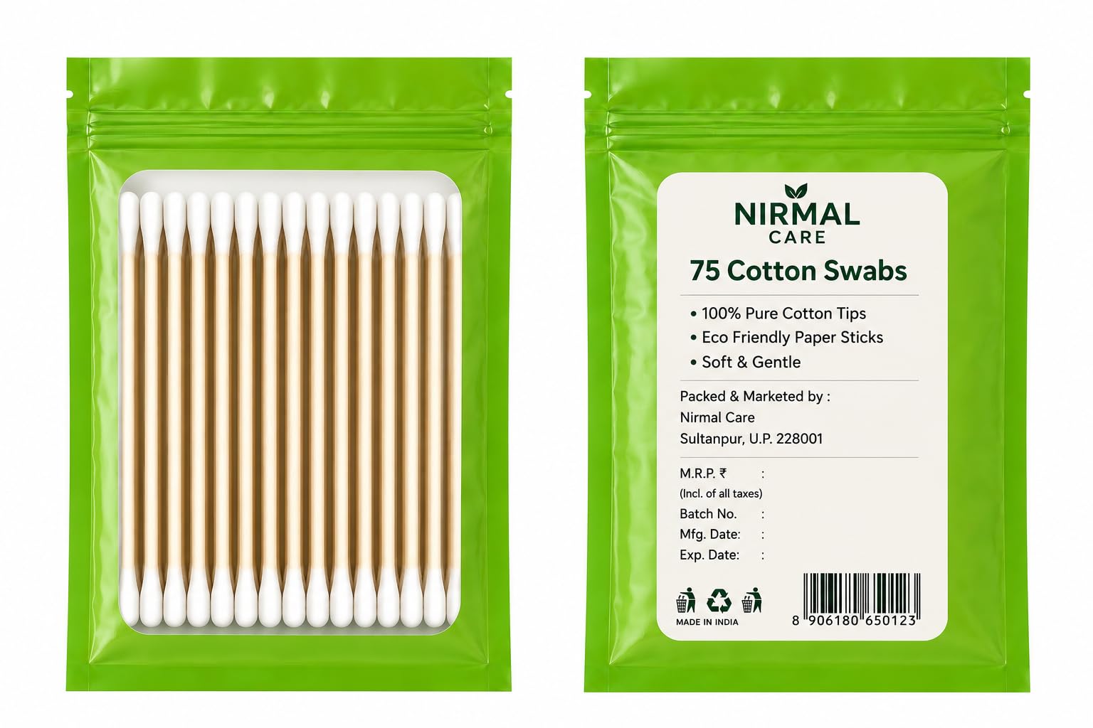 Cotton Swabs with Paper Sticks, Pack of 75 | 100% Pure Cotton Tips, Soft & Gentle-image-44