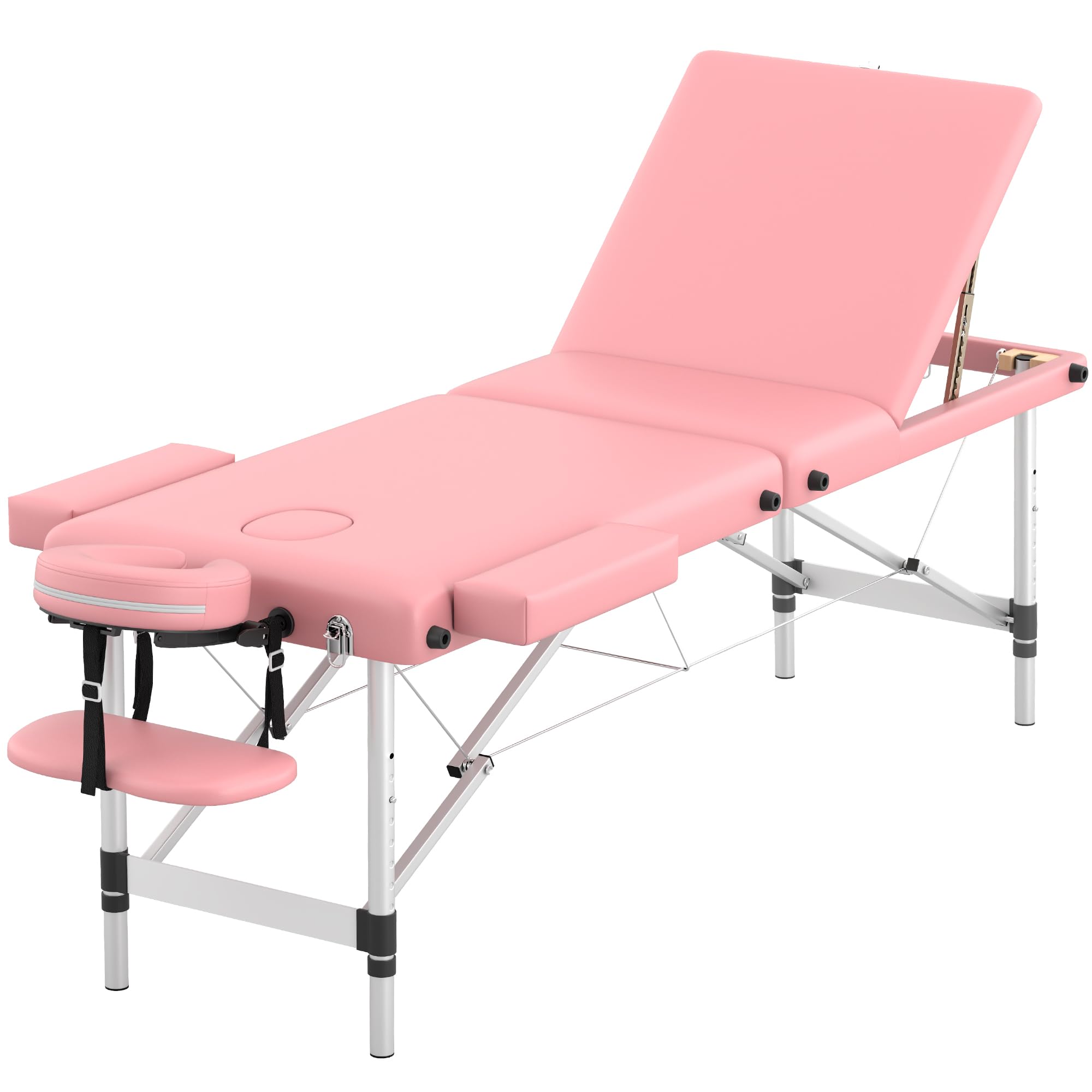 HENGJIANYI Massage Table,Portable 3Section Foldable Aluminum Lash Bed,Pink