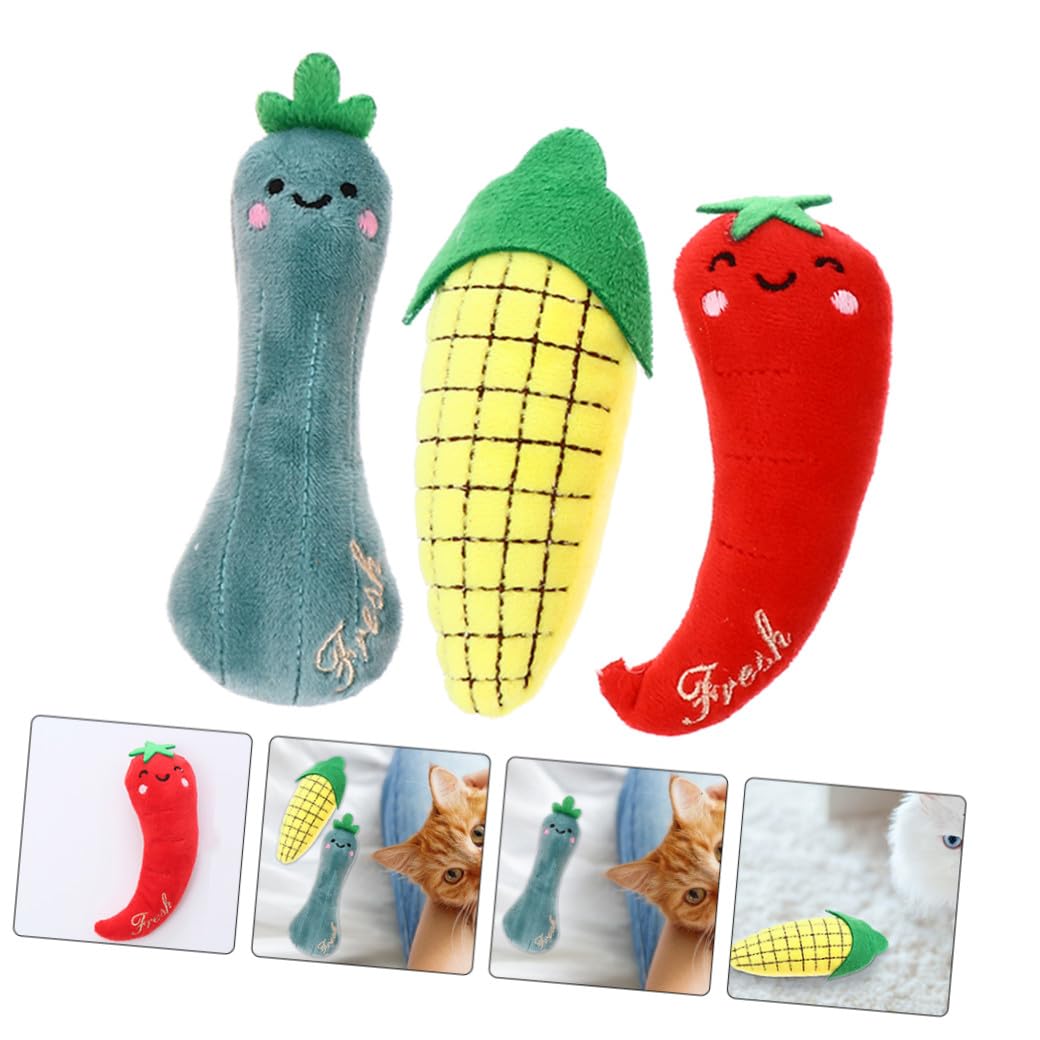 Levemolo 3pcs Jouets à Mâcher pour Chat D'intérieur en Peluche Catnip Intégré, Jouet Molaire Solide et Design Mignon pour Chat et Chaton Actifs