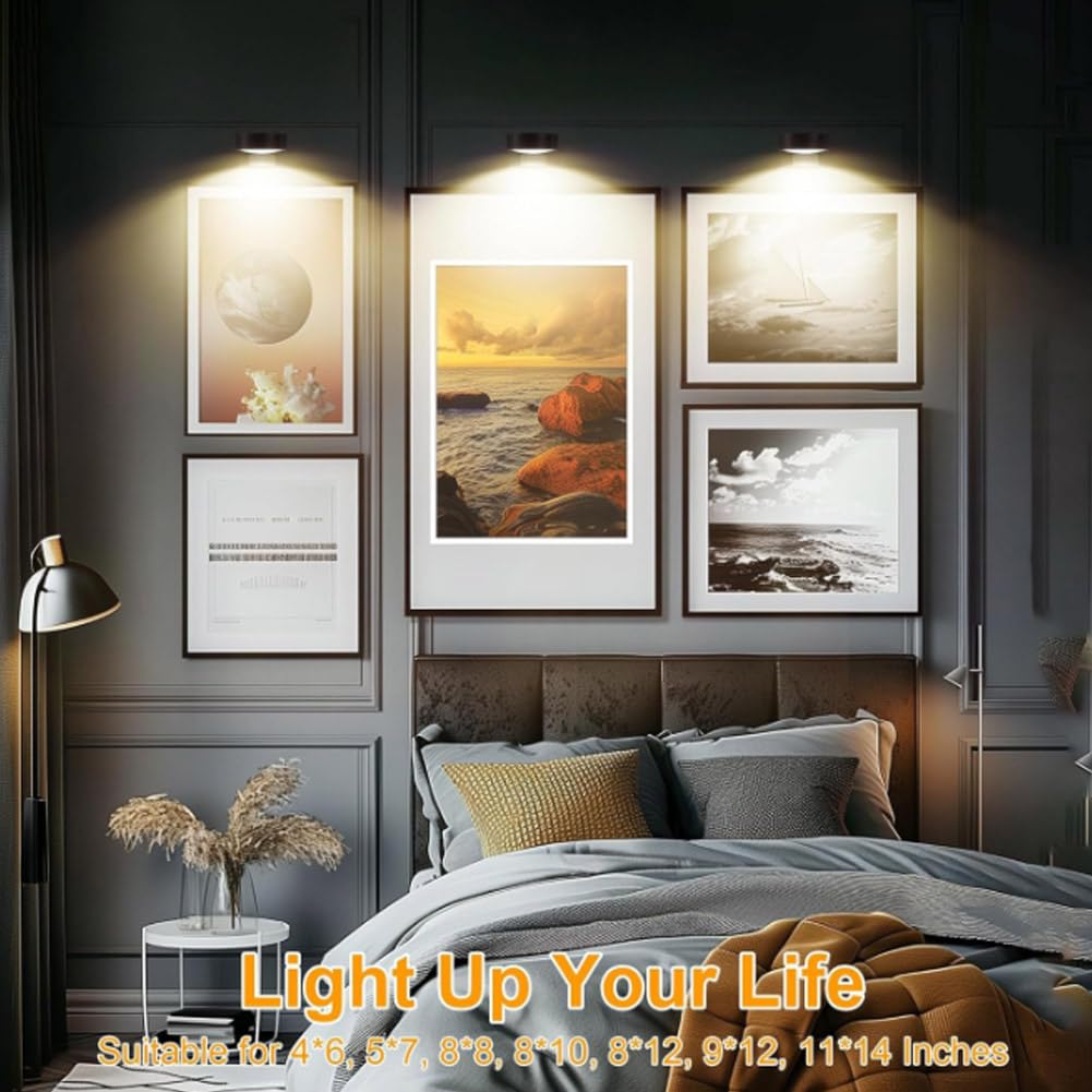 Magnetisches Mallicht Mit 13 Beleuchtungsmodi, Magnetische LED Bilderleuchte, Bilderleuchte Kabellos Mit Fernbedienung Und Timer, für Bilder Dartboard Fotorahmen Portrait (Weiß-13-Farben, 3Pcs)