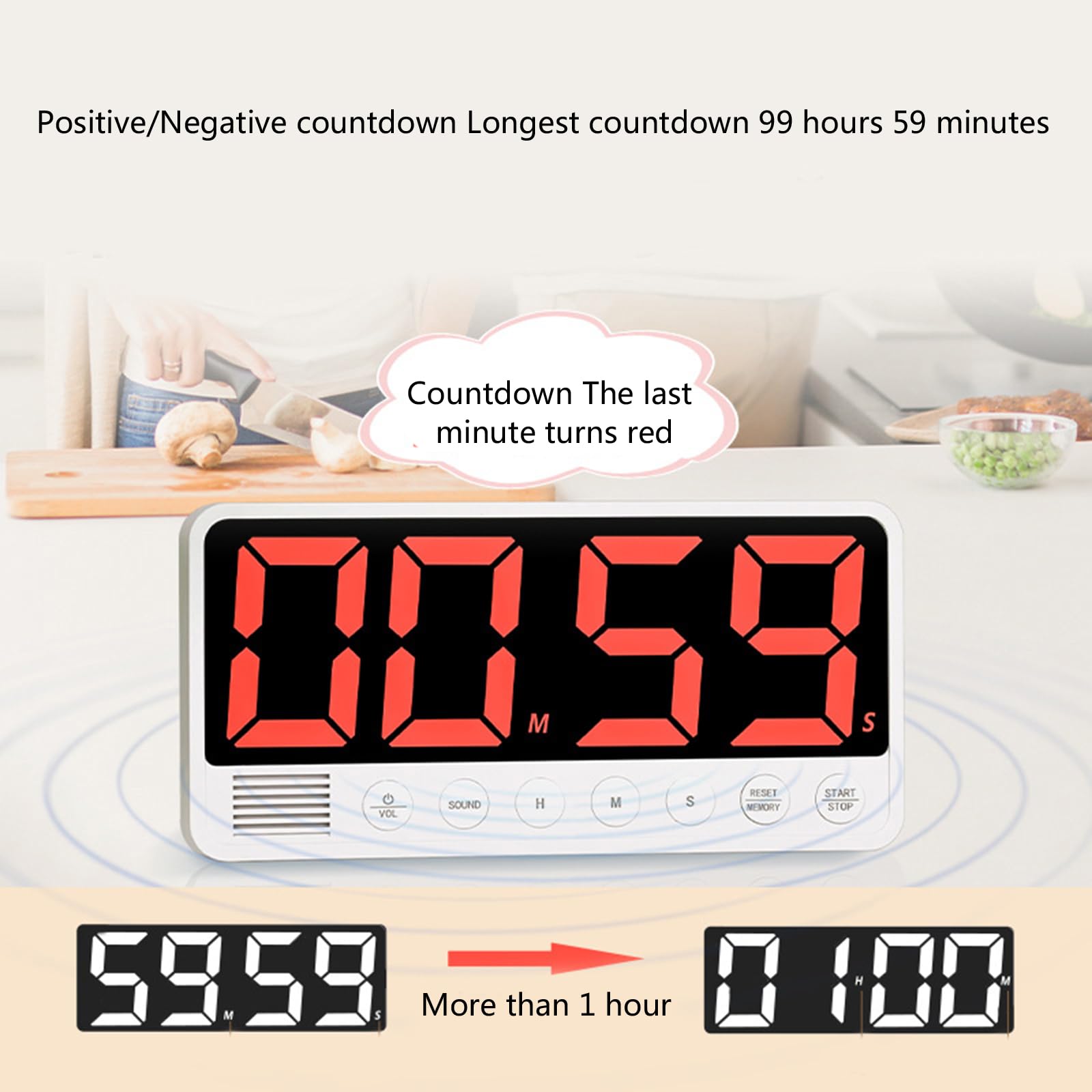 Grand écran LED Minuterie Comptage Haut / Bas pour Salle de Classe Maison Tablette Magnétique Minuterie Cooking Digital Minuterie Chronomètre