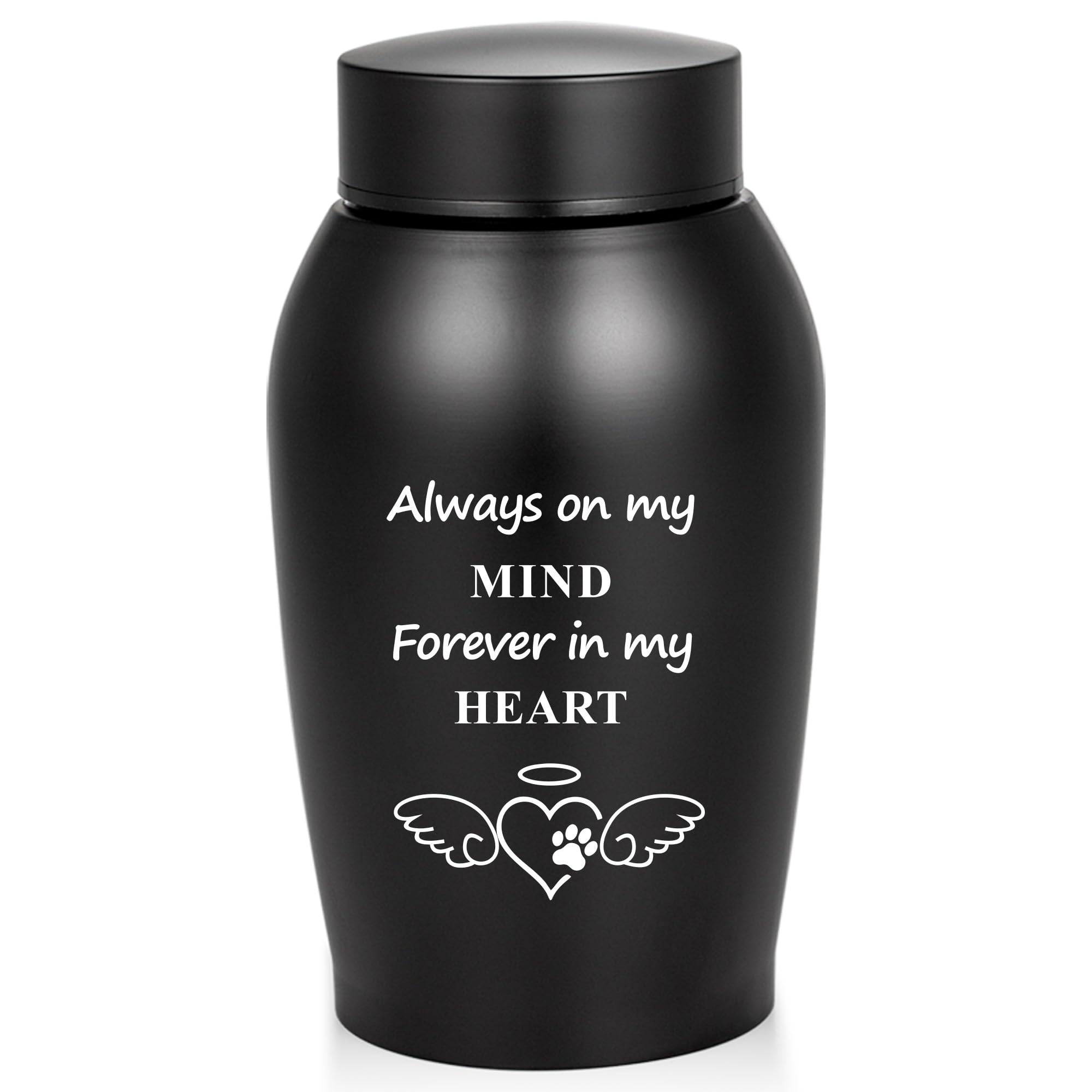 Black Memorial Cremation Urn with Angel Wings, Halo & Paw Print - Keepsake for Dog, Cat Ashes | Holds up to 50 lbs โ image 1